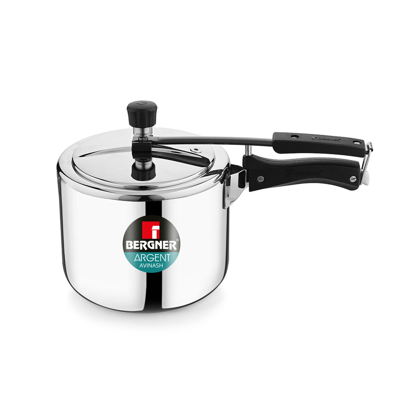Bergner Argent Tri-Ply 18/10 Stainless Steel Inner Lid Pressure Cooker with Rivetless Technology, 2.5 mm Body Thickness - Induction Bottom