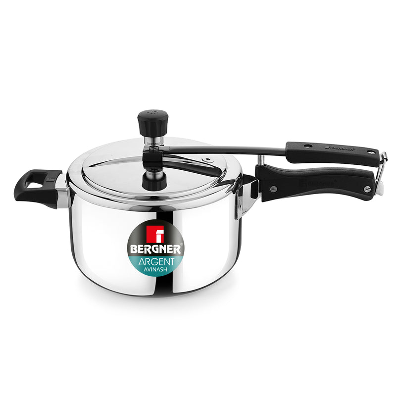 Bergner Argent Tri-Ply 18/10 Stainless Steel Inner Lid Pressure Cooker with Rivetless Technology, 2.5 mm Body Thickness - Induction Bottom