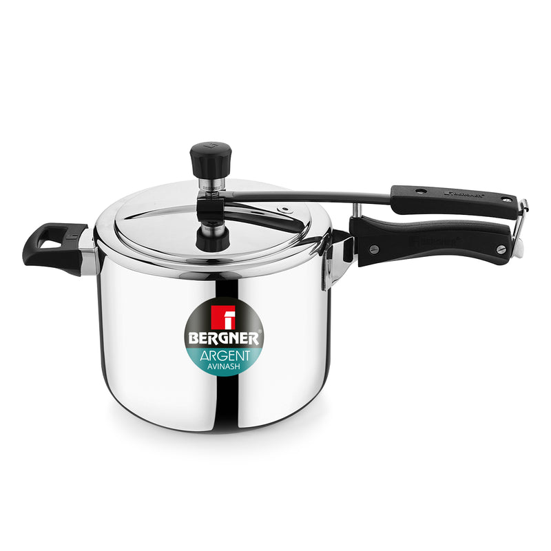 Bergner Argent Tri-Ply 18/10 Stainless Steel Inner Lid Pressure Cooker with Rivetless Technology, 2.5 mm Body Thickness - Induction Bottom