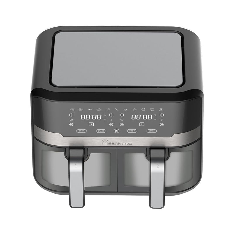 Bergner MasterPro Air Fryer 9 Liters (2400 Watts) with Dual Transparent Non-Stick Bucket, 360 Degree Airflow Technology, Multi Mode Touch Screen with Custom Programs