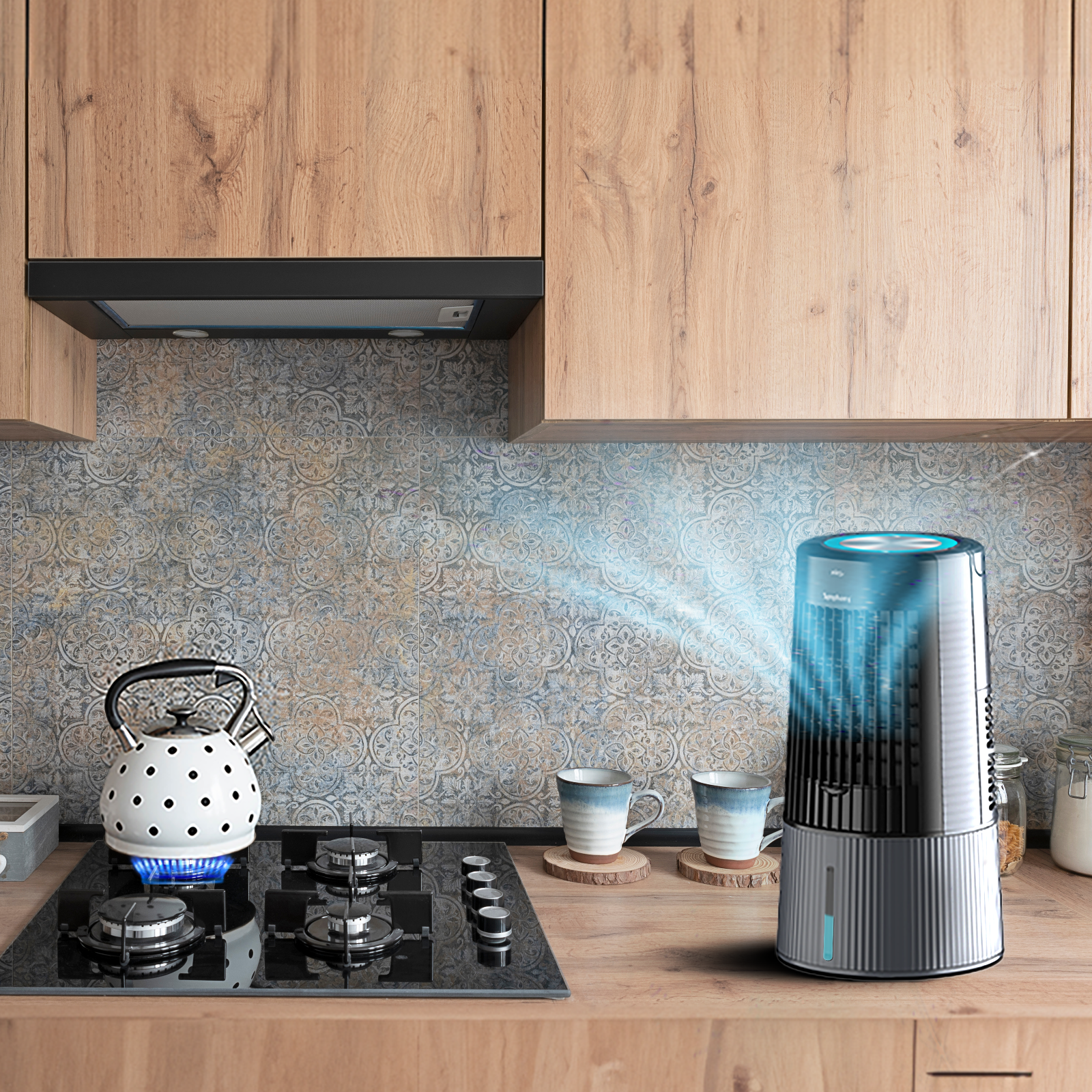 Symphony Duet-i Personal Kitchen Cooling Fan For Home and Office Tabletop with Honeycomb Pad, Powerful Blower, Auto Rotation and Low Power Consumption (6L, Grey)