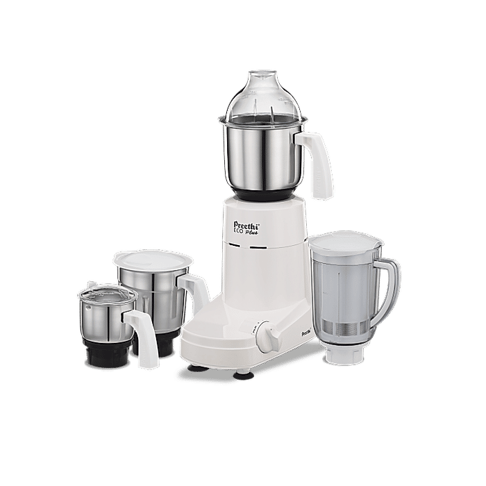 Preethi Eco Plus Mixer Grinder 750 Watt with 4 Jars, 5 Year Warranty (White)