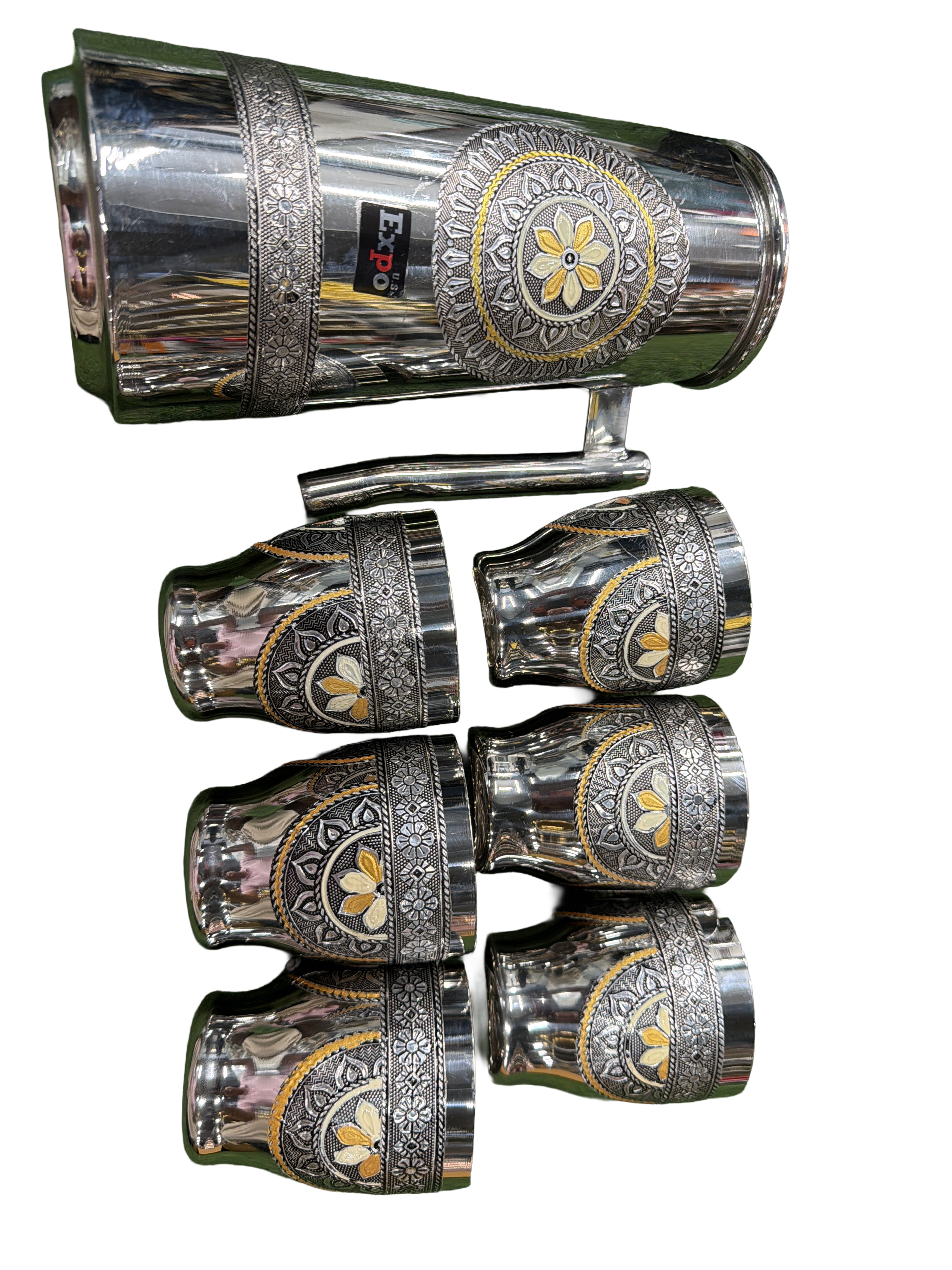 Expo Designer Steel Jug Set with 6 Glasses(Meenakari)