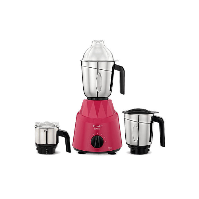 Preethi Galaxy Mixer Grinder 750 Watt with 3 Jars, 5 Yr Motor Warranty (Pink)