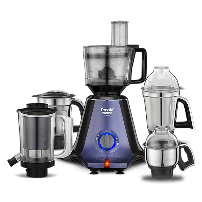 Preethi Zodiac Glitter MG 264, 750 Watts, 5 Jars including Masterchef Jar, Super Extractor, 5 Yr Motor Warranty & Lifelong Free service, Lavender/Black