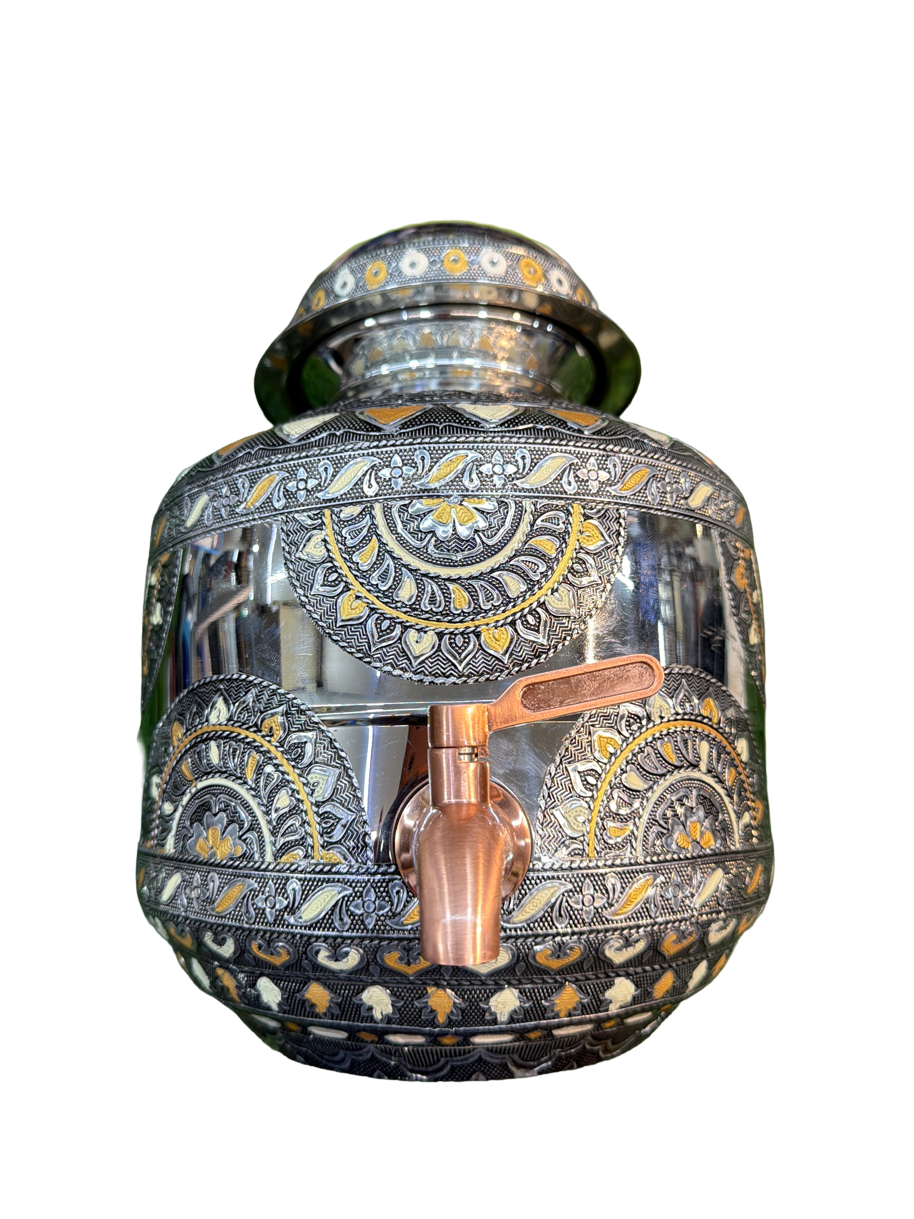 Lime stainless steel Meenakari Mataka/ water pot 5 liters