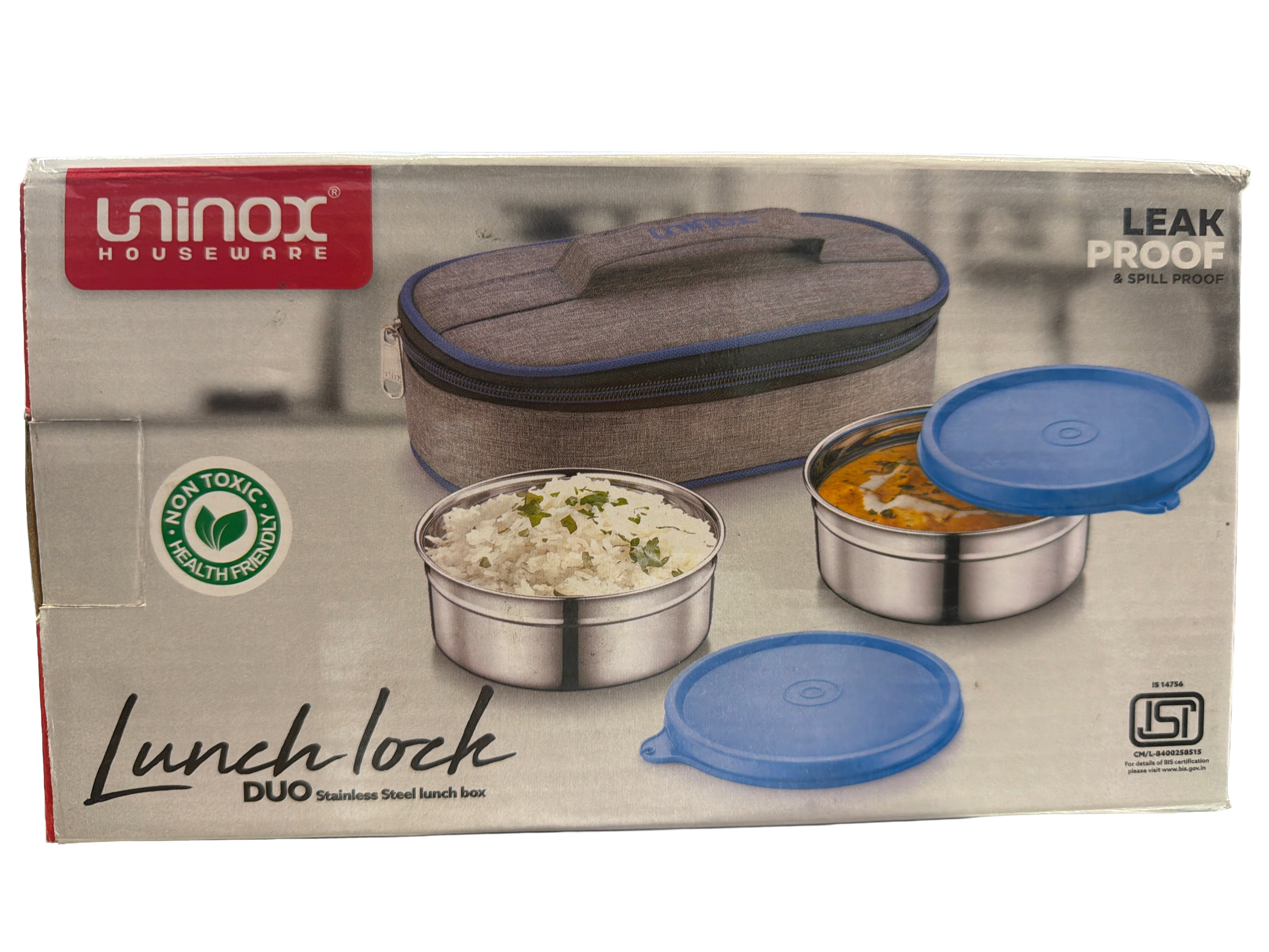 uninox Lunch Lock Duo Stainless Steel Lunch Box Set of 2 (300 ml Each) with Insulated Fabric Bag | Leak-Proof & Durable Containers for Office, School, Travel | Compact, BPA-Free, 