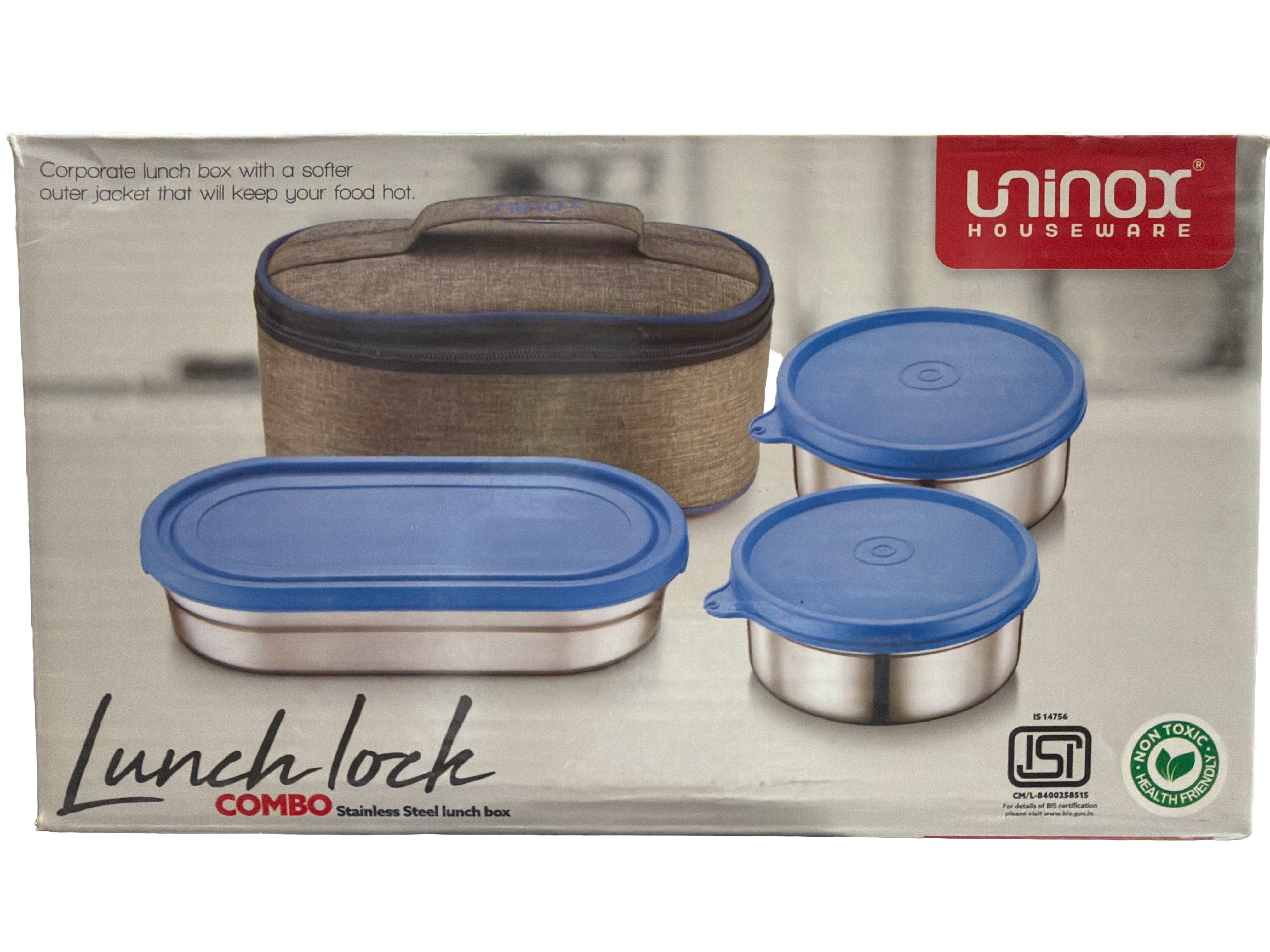 uninox Sabke Liye Stainless Steel Lunch Box with 2 Leak-Proof Containers, 1 steel Chapati Tray & Fabric Carry Bag | Office, School & Travel Tiffin | BPA-Free & Durable | Multipurpose | 
