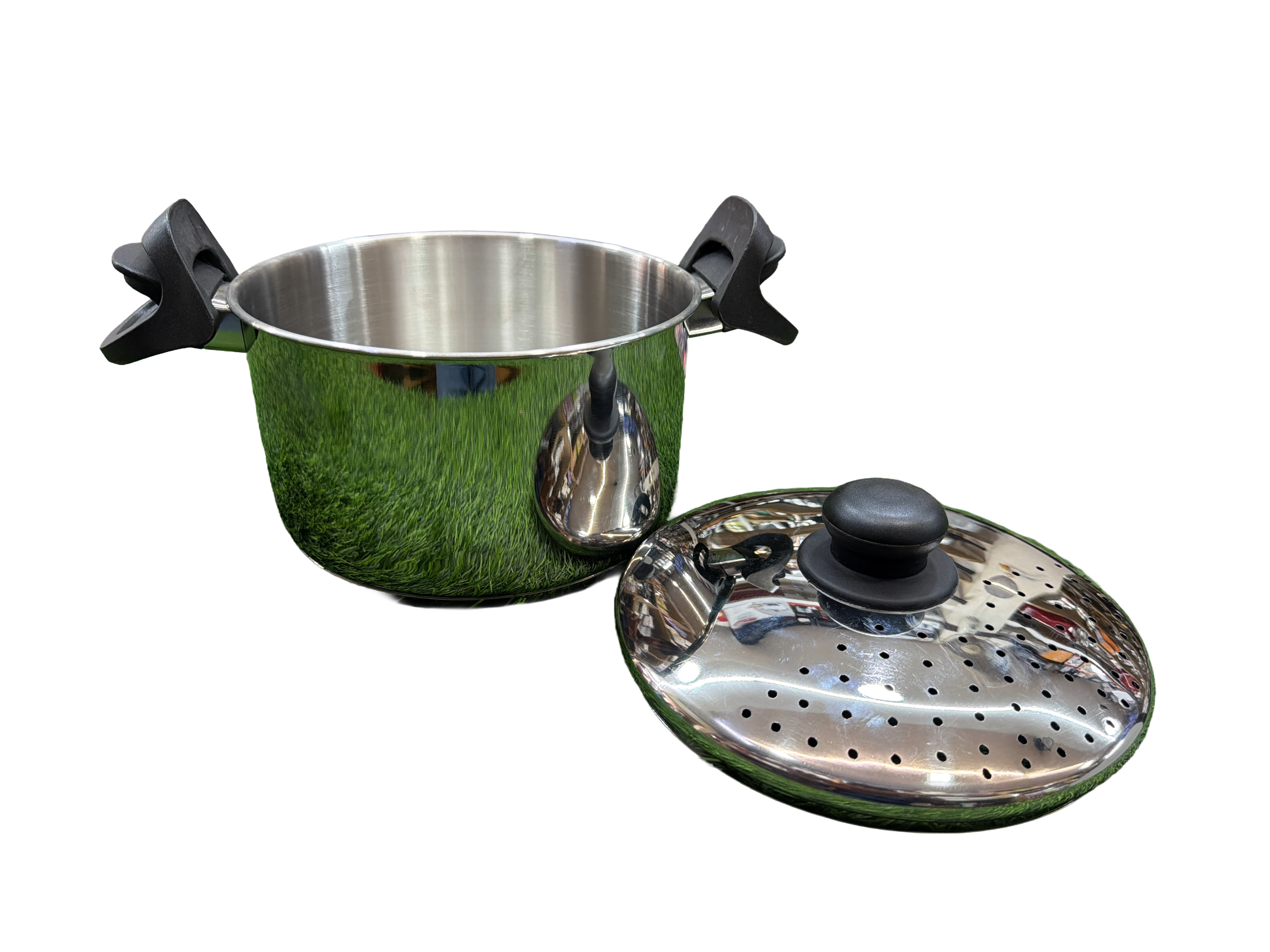 LIME AVATAR Stainless Steel Rice Pot with Strainer Lid - 3.7 L, 20cm | Noodles Pasta Steamer, Rice Maker Cooker Veggies Boiler with Locking Handles, 3-Layer SAS Induction Bottom,