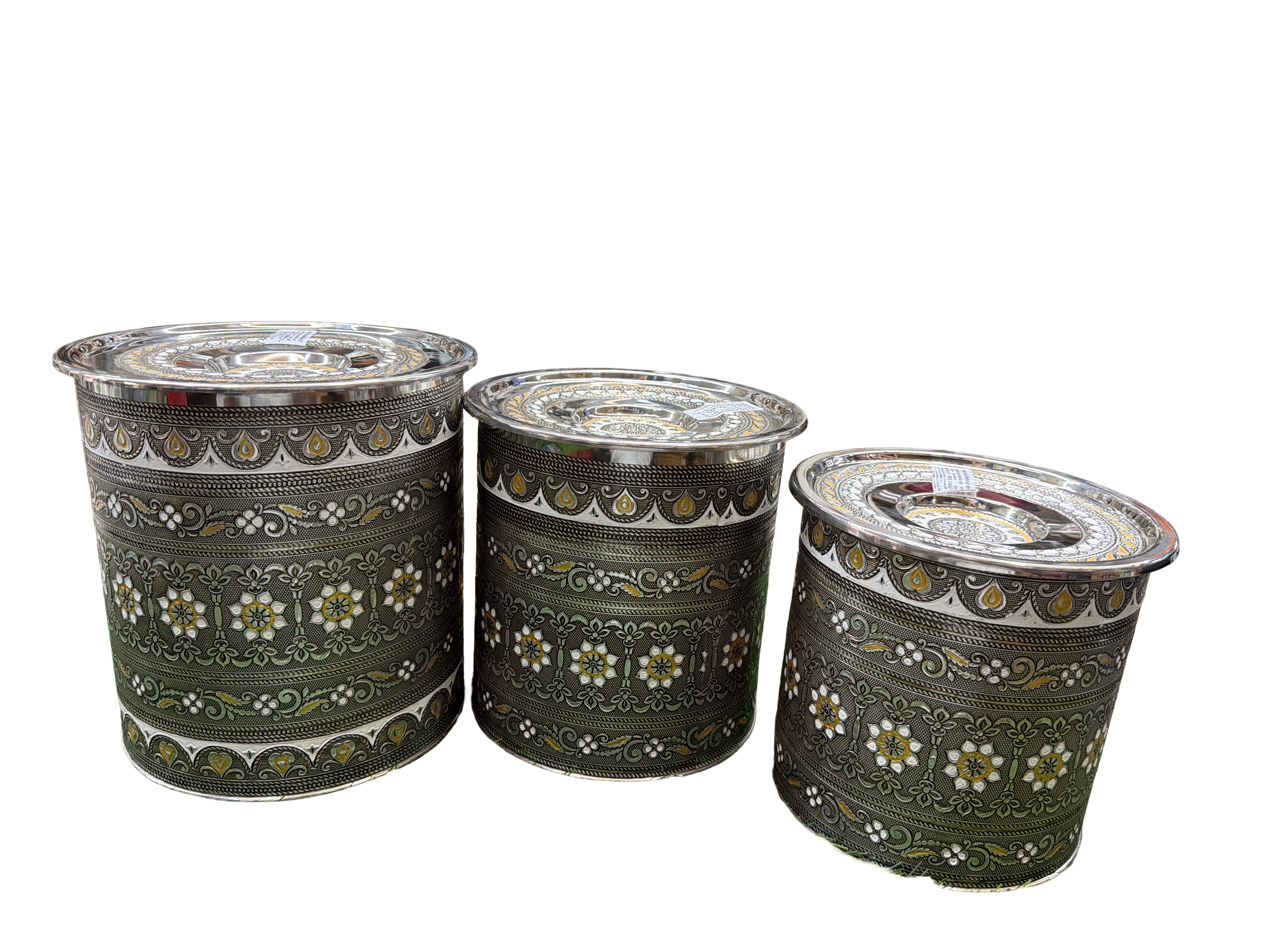 LIME Meenakari Designer Pavali Stainless Steel Pawali with Cover Designer Water Tanks