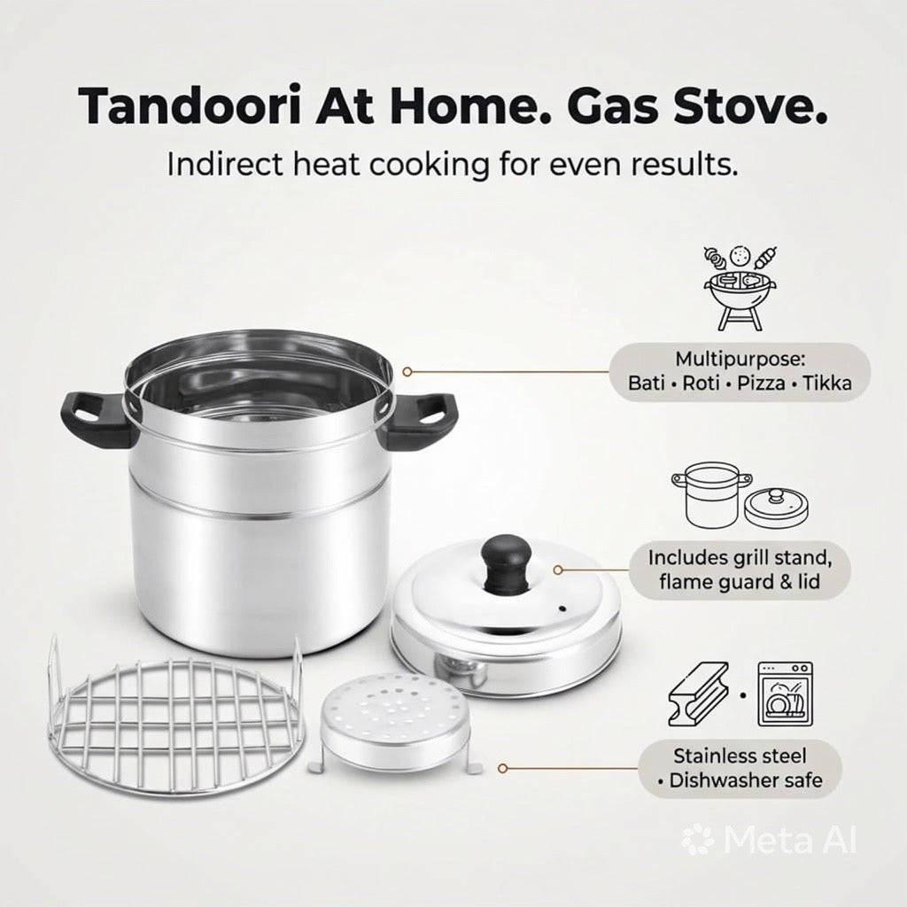 Lime Steel Bati Maker Gas Tandoor Pizza Maker Multi-Purpose Cooker
