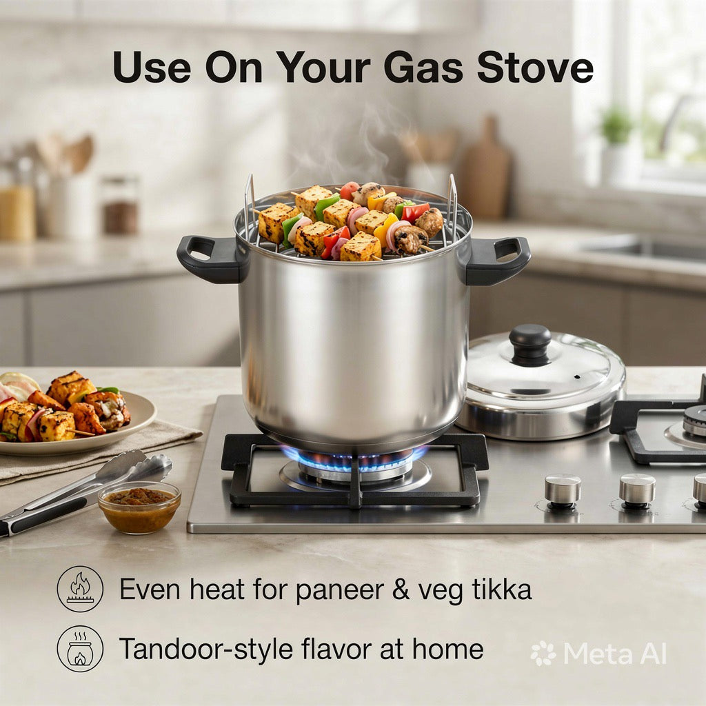 Lime Steel Bati Maker Gas Tandoor Pizza Maker Multi-Purpose Cooker