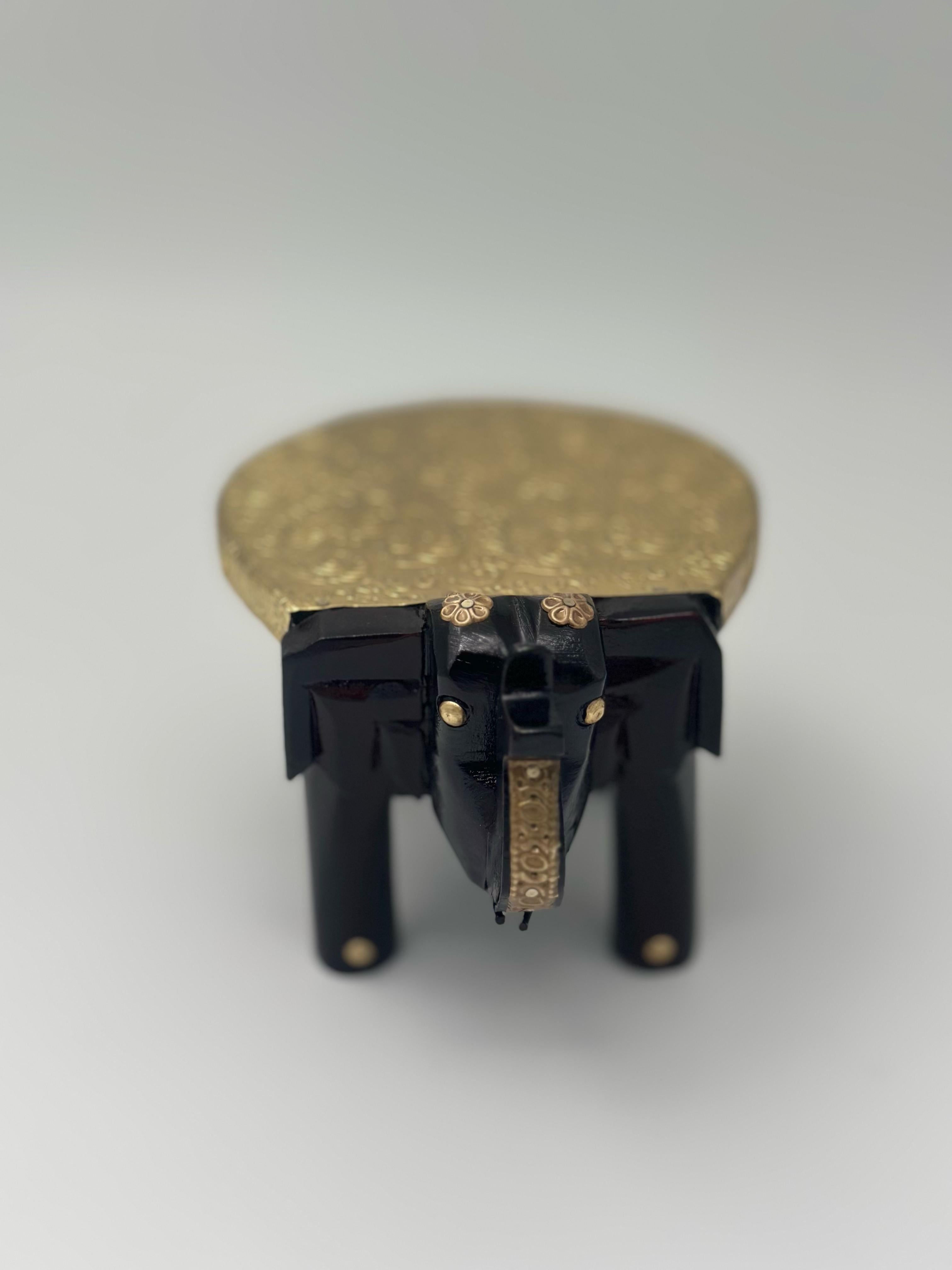 Lime Wooden Elephant Table Cum Stool/Handcrafted with Brass Inlay (Brown Colour) Bajot
