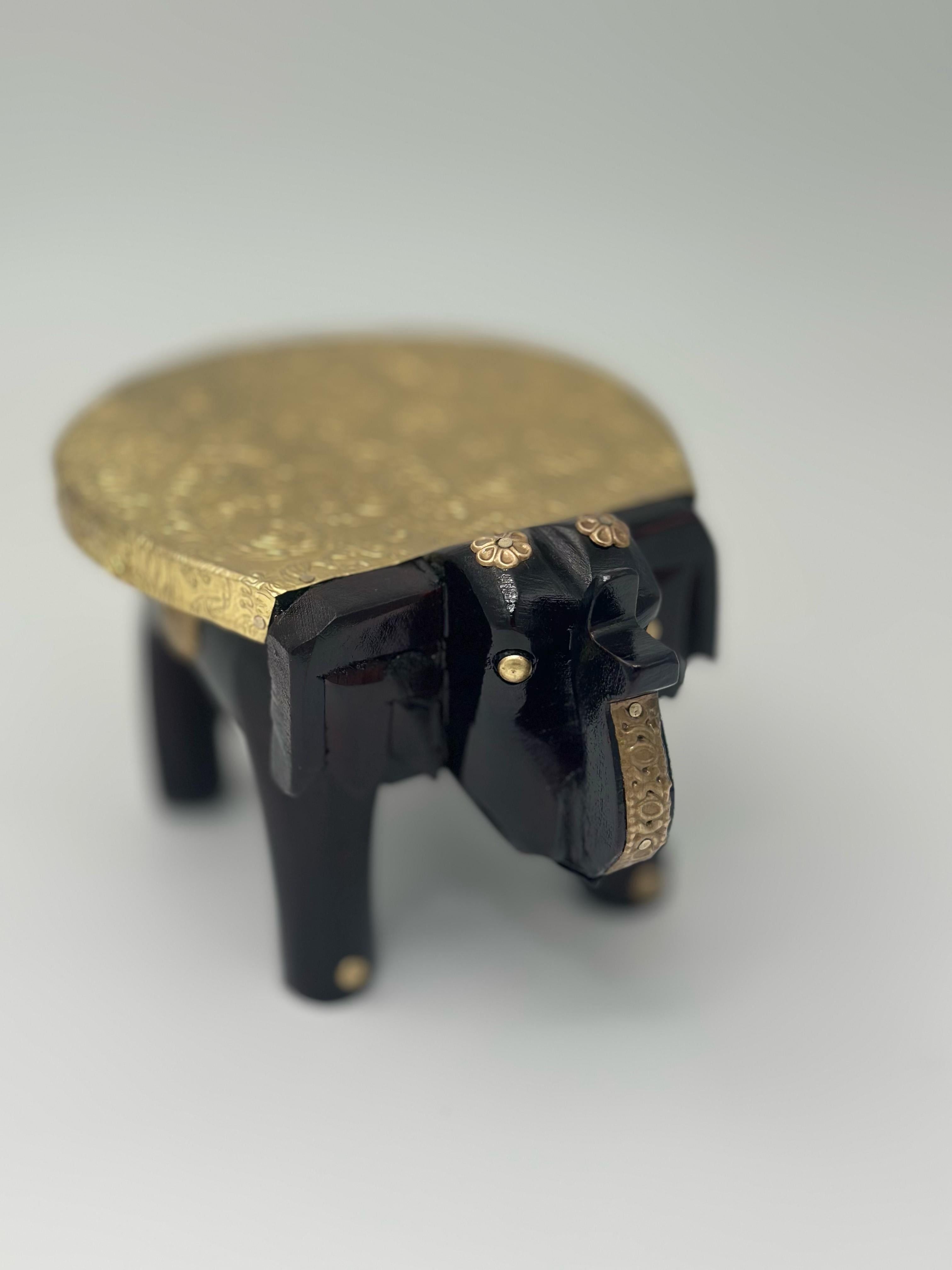 Lime Wooden Elephant Table Cum Stool/Handcrafted with Brass Inlay (Brown Colour) Bajot