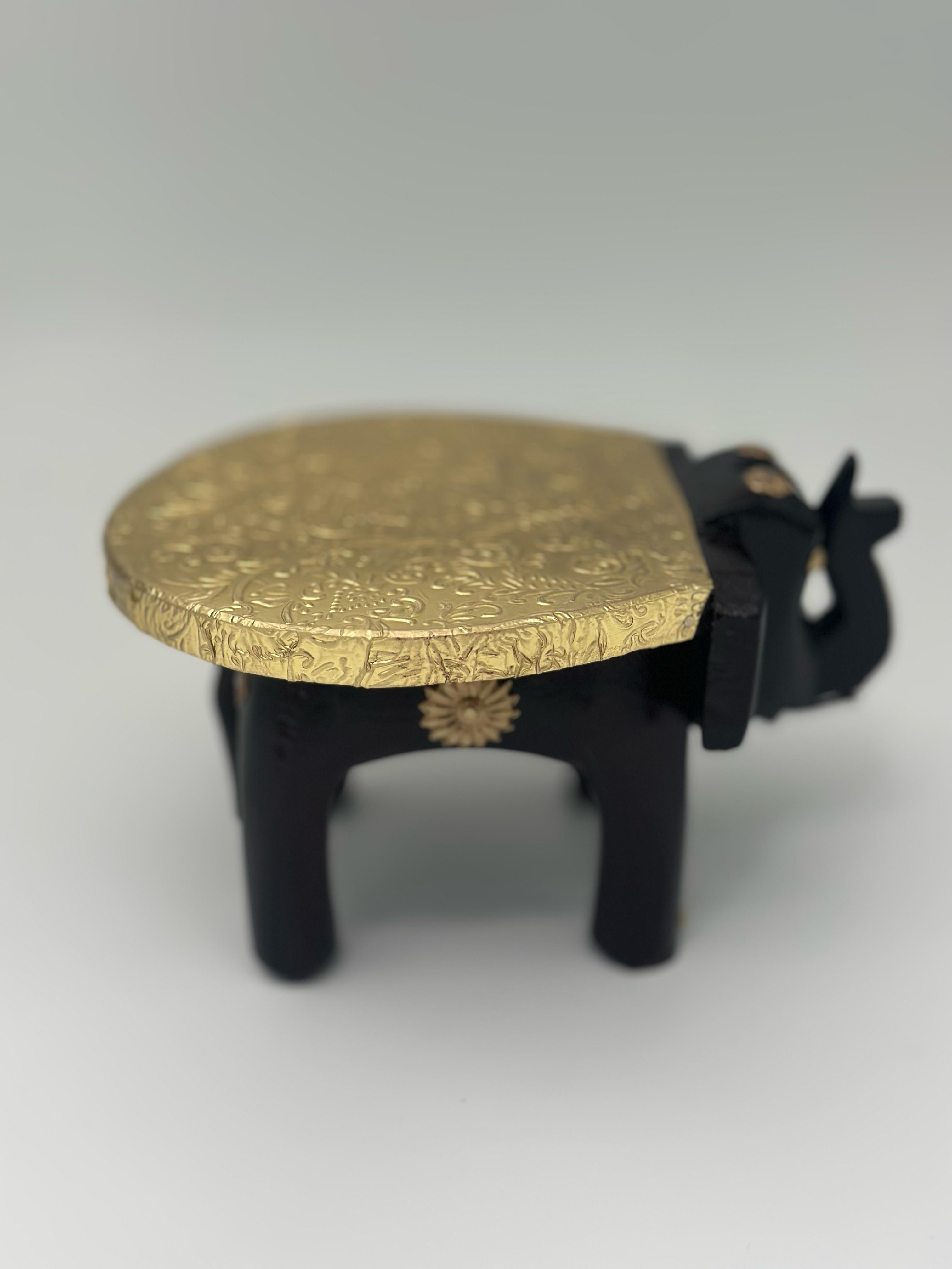 Lime Wooden Elephant Table Cum Stool/Handcrafted with Brass Inlay (Brown Colour) Bajot