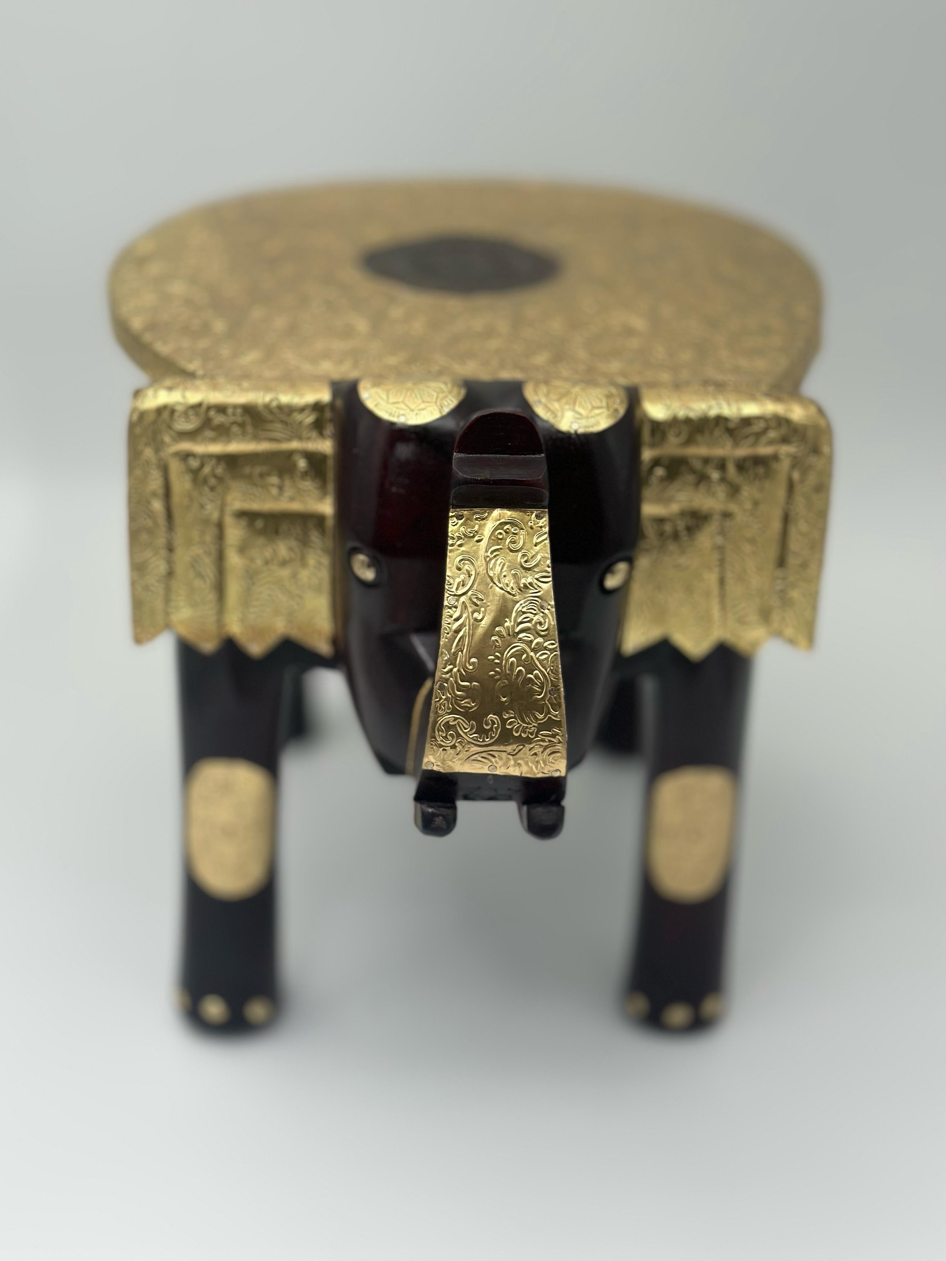 Lime Wooden Elephant Table Cum Stool/Handcrafted with Brass Inlay (Brown Colour) Bajot