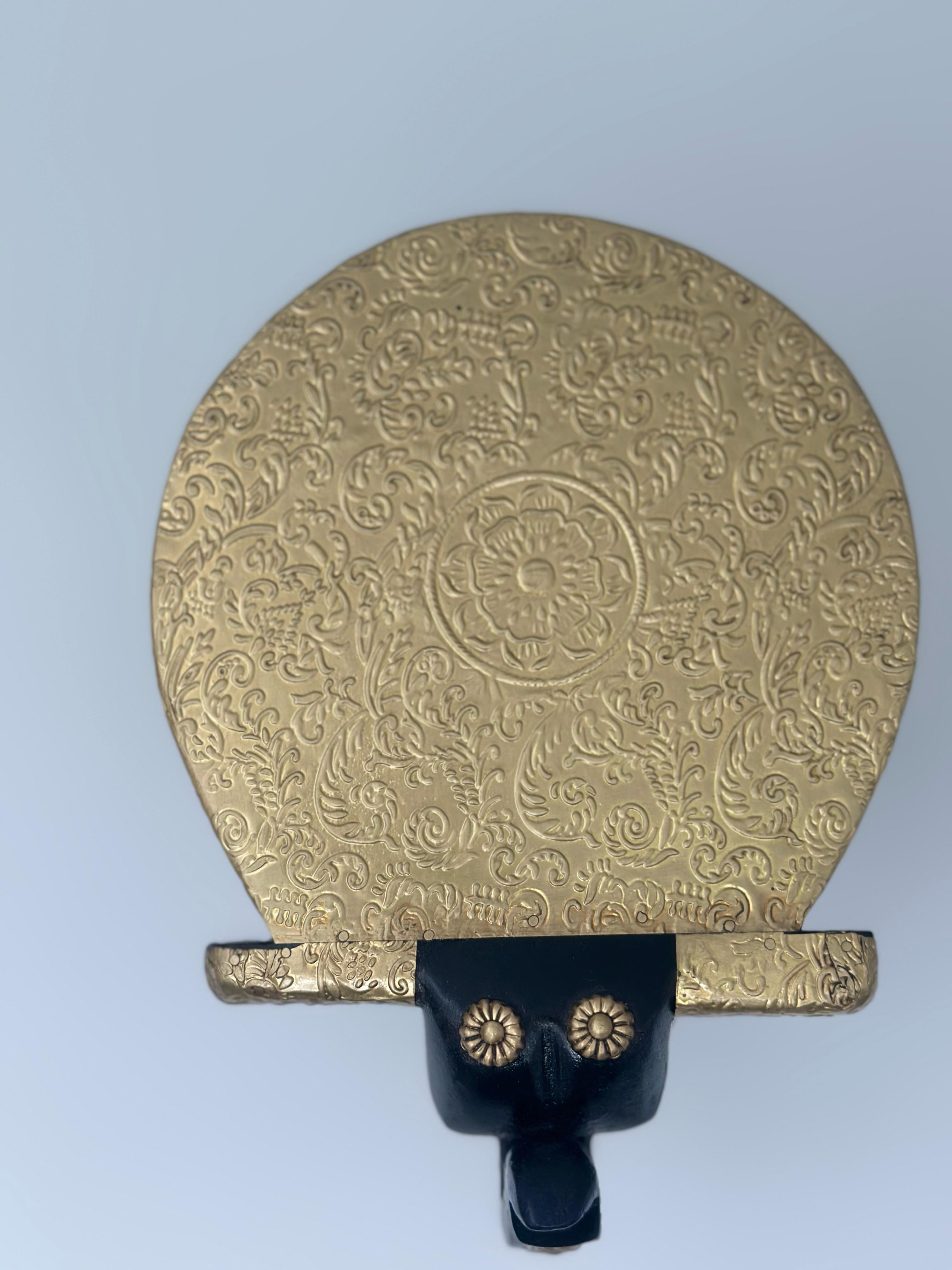 Lime Wooden Elephant Table Cum Stool/Handcrafted with Brass Inlay (Brown Colour) Bajot