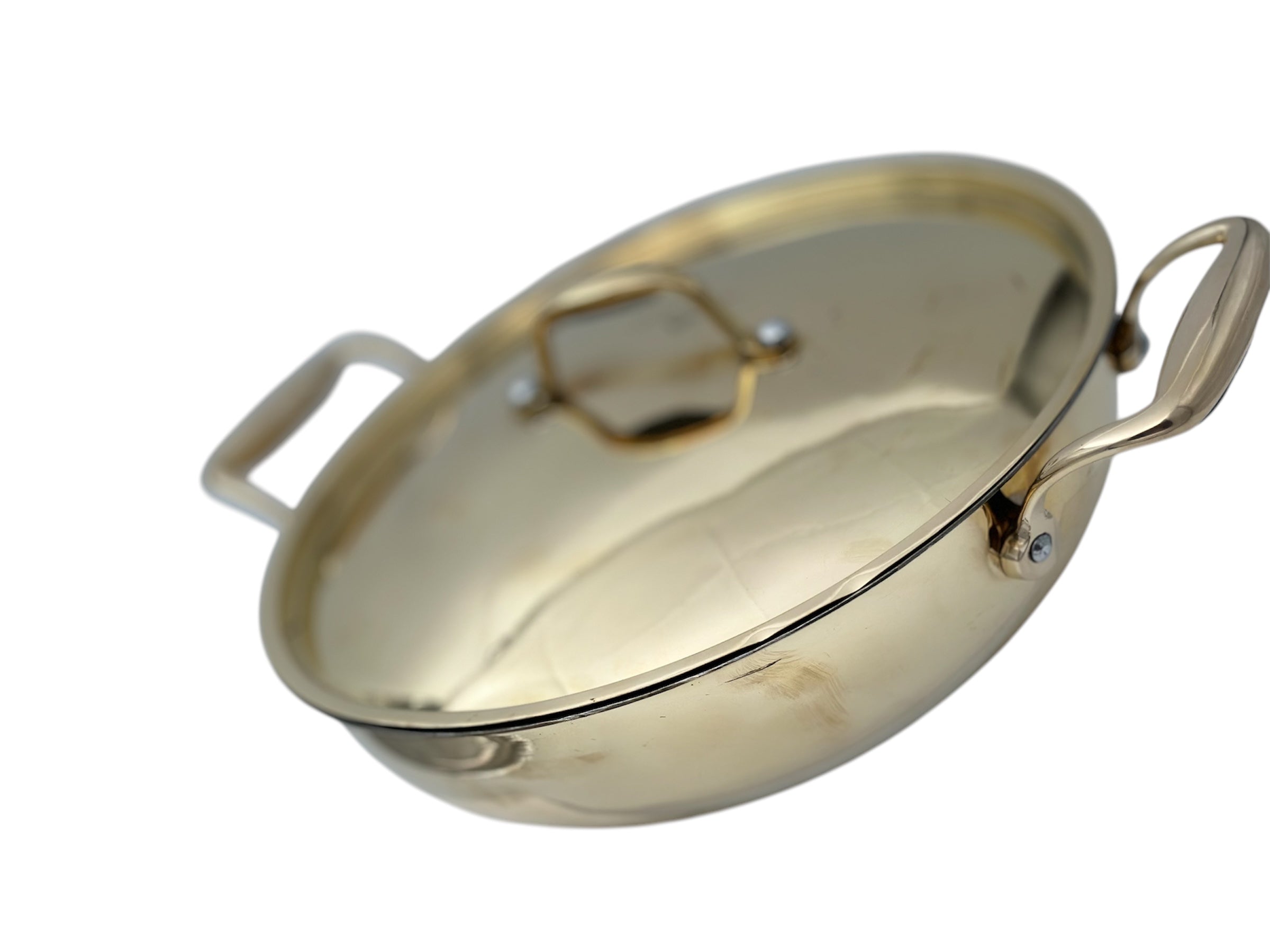 LIME Brass Kadhai With Kalai (Tin) Coating Teflon Free Naturally Non Stick Brass Kadai for Cooking Serving with Lid Handle On Both Side Heat Resistance