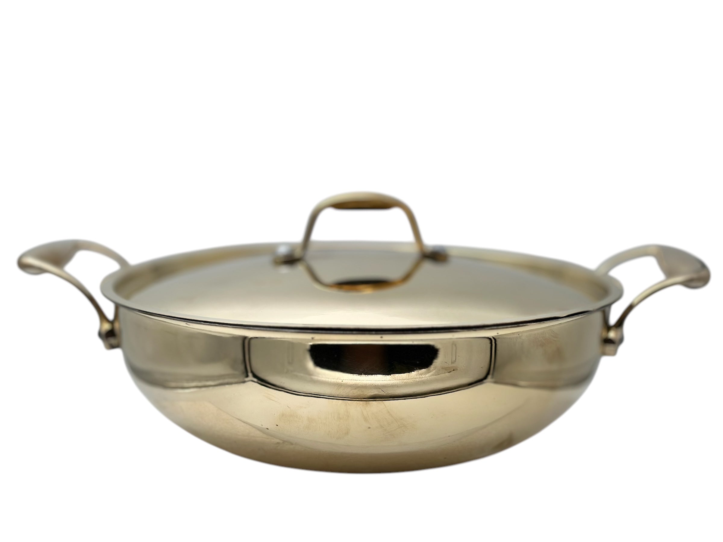 LIME Brass Kadhai With Kalai (Tin) Coating Teflon Free Naturally Non Stick Brass Kadai for Cooking Serving with Lid Handle On Both Side Heat Resistance