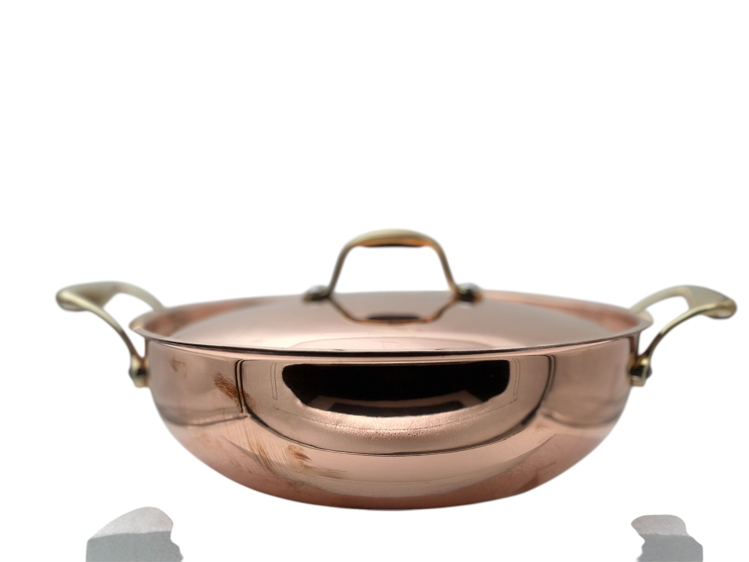 LIME Copper Kadhai With Kalai (Tin) Coating Teflon Free Naturally Non Stick Copper Kadai for Cooking Serving with Lid Handle On Both Side Heat Resistance