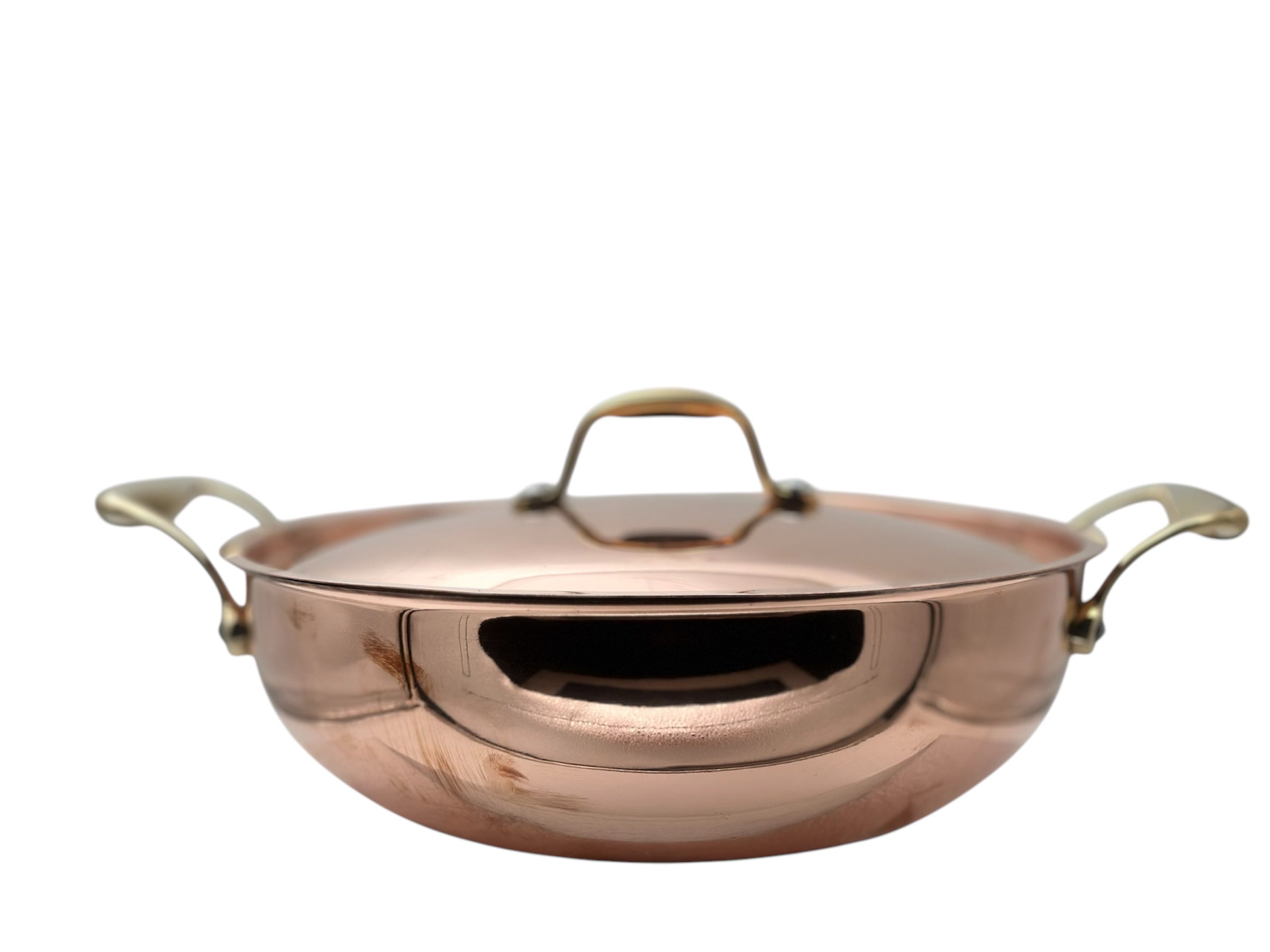 LIME Copper Kadhai With Kalai (Tin) Coating Teflon Free Naturally Non Stick Copper Kadai for Cooking Serving with Lid Handle On Both Side Heat Resistance