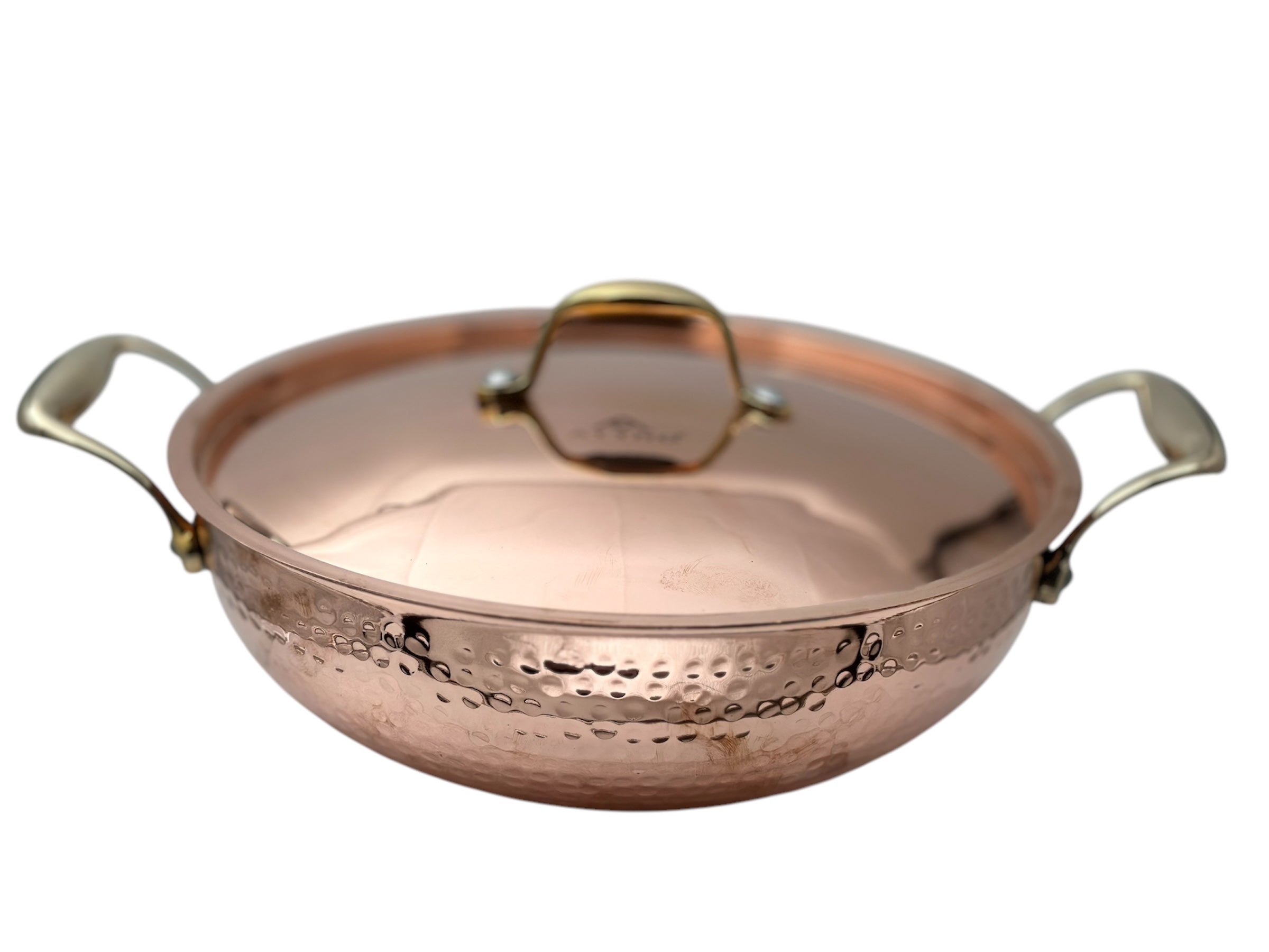 LIME Copper Kadhai With Kalai (Tin) Coating Teflon Free Naturally Non Stick Copper Kadai for Cooking Serving with Lid Handle On Both Side Heat Resistance