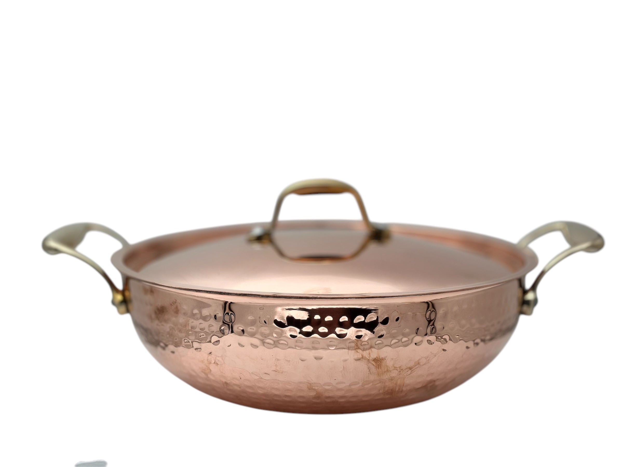 LIME Copper Kadhai With Kalai (Tin) Coating Teflon Free Naturally Non Stick Copper Kadai for Cooking Serving with Lid Handle On Both Side Heat Resistance