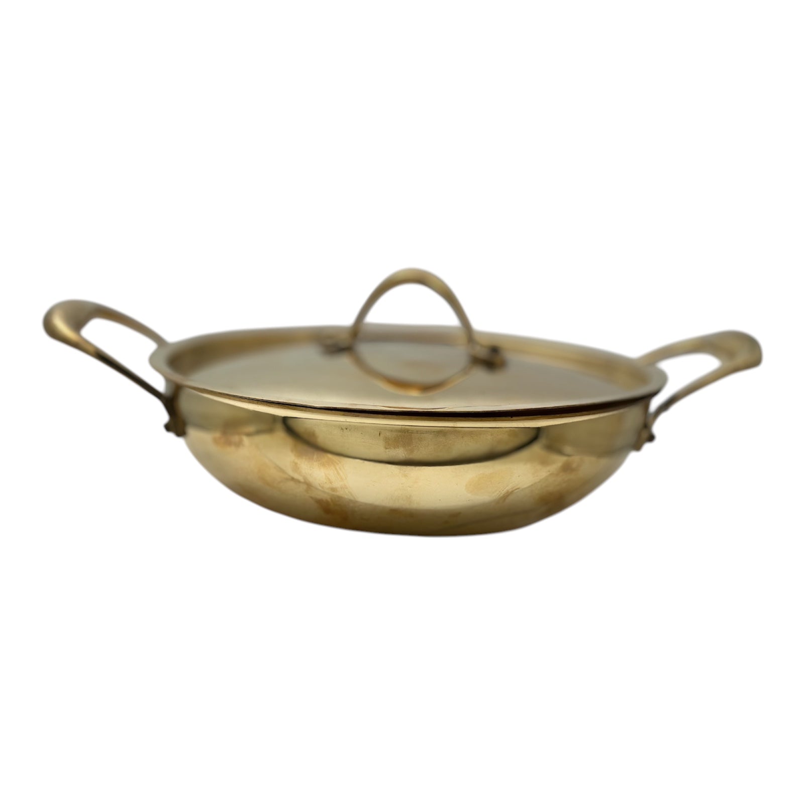 LIME Brass Kadhai With Kalai (Tin) Coating Teflon Free Naturally Non Stick Brass Kadai for Cooking Serving with Lid Handle On Both Side Heat Resistance