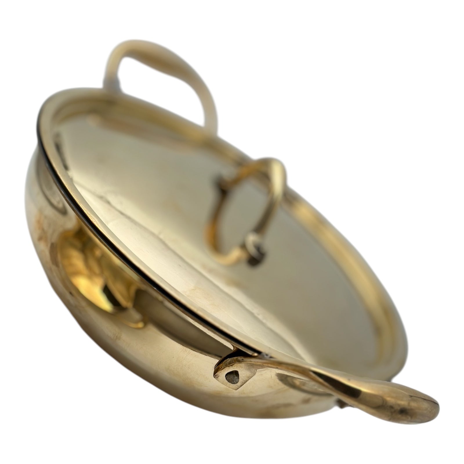 LIME Brass Kadhai With Kalai (Tin) Coating Teflon Free Naturally Non Stick Brass Kadai for Cooking Serving with Lid Handle On Both Side Heat Resistance