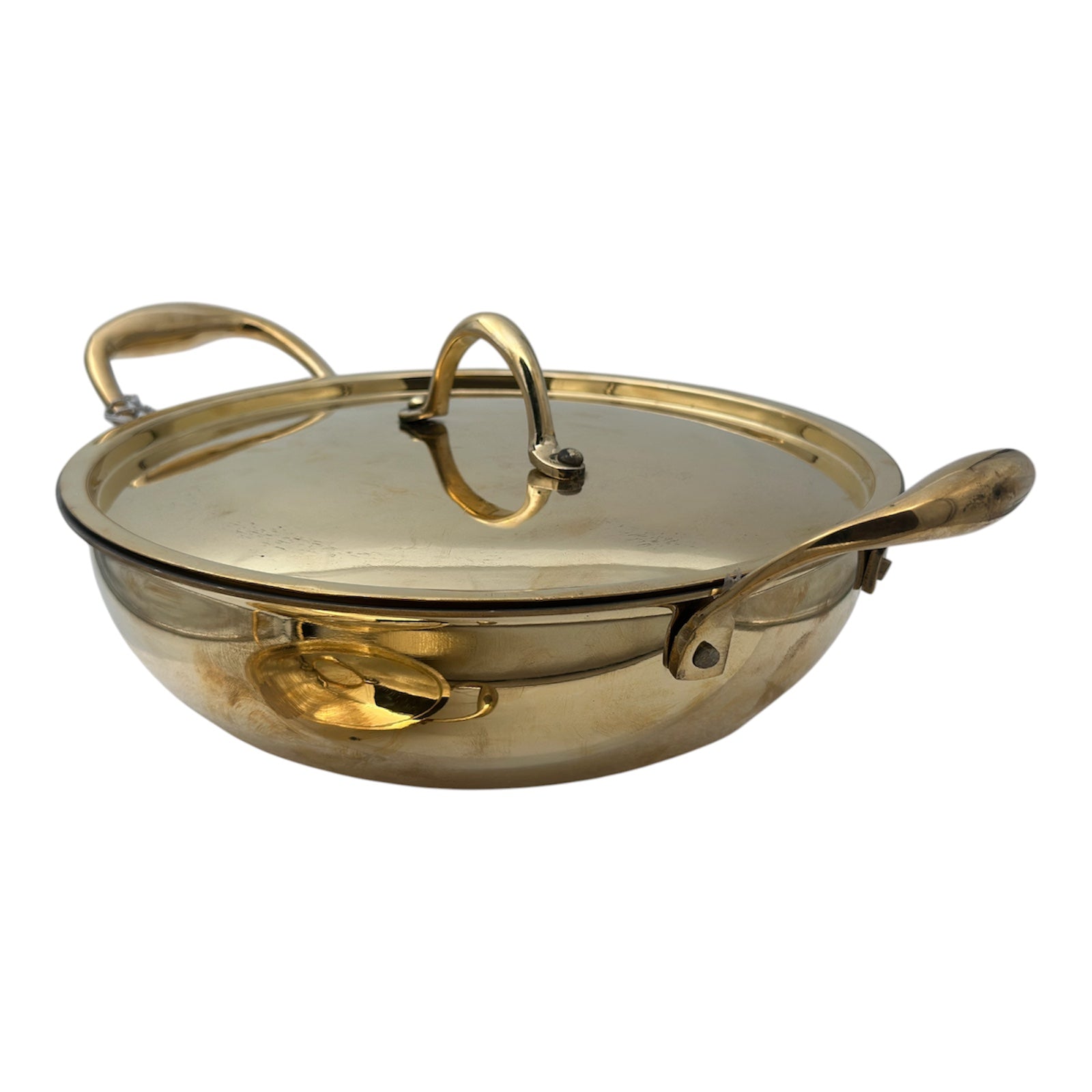 LIME Brass Kadhai With Kalai (Tin) Coating Teflon Free Naturally Non Stick Brass Kadai for Cooking Serving with Lid Handle On Both Side Heat Resistance