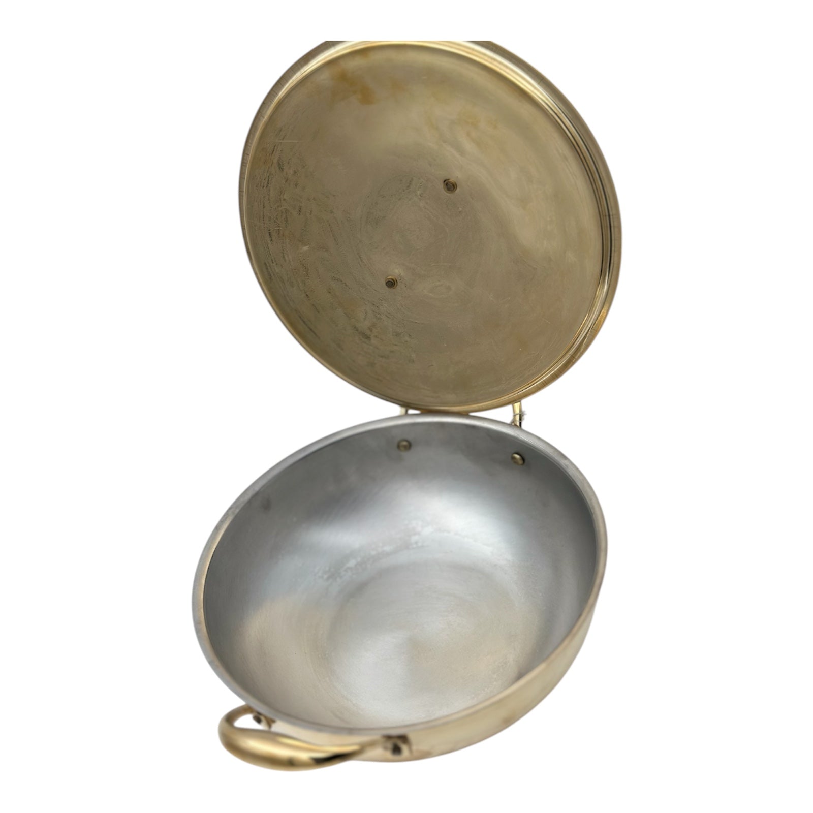 LIME Brass Kadhai With Kalai (Tin) Coating Teflon Free Naturally Non Stick Brass Kadai for Cooking Serving with Lid Handle On Both Side Heat Resistance