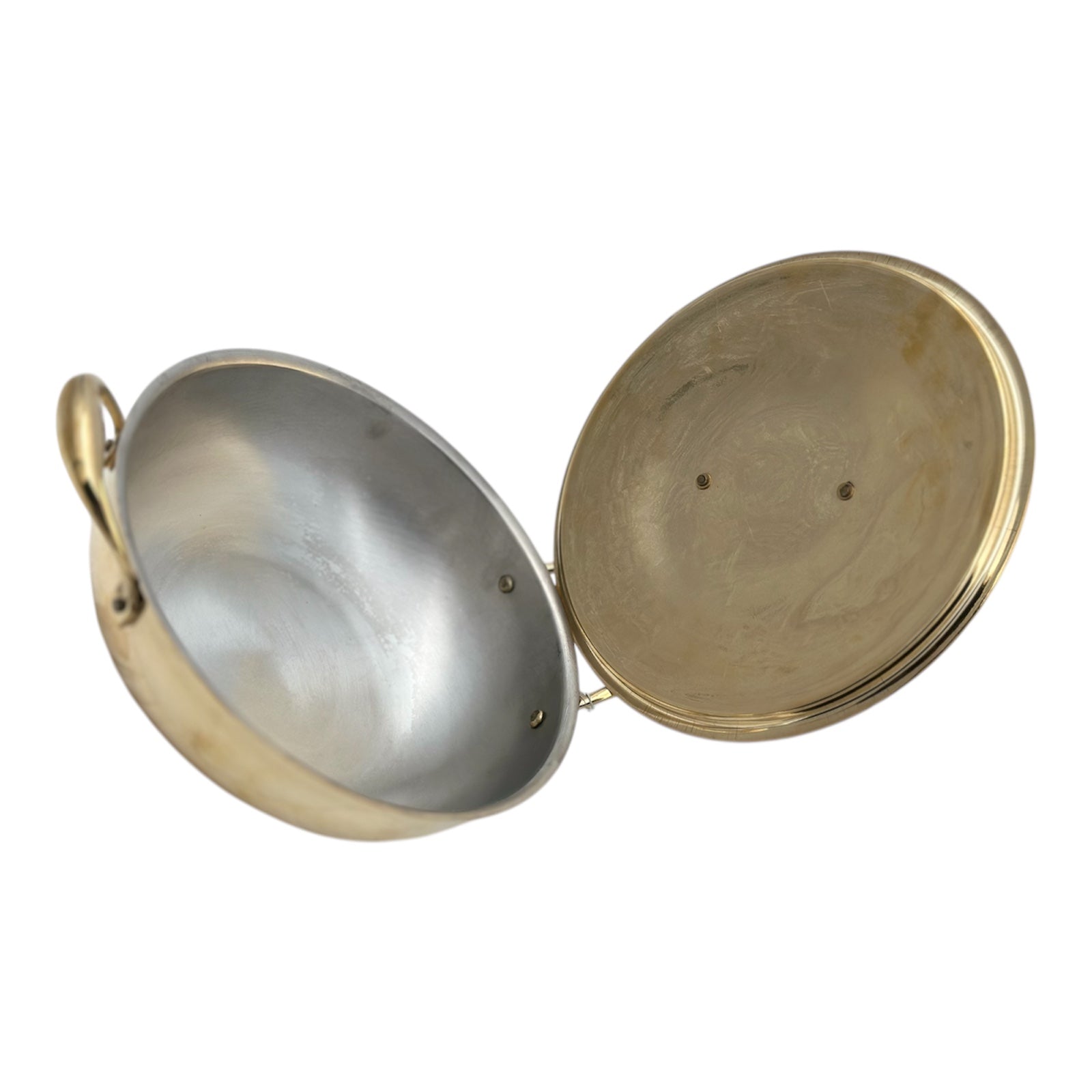 LIME Brass Kadhai With Kalai (Tin) Coating Teflon Free Naturally Non Stick Brass Kadai for Cooking Serving with Lid Handle On Both Side Heat Resistance