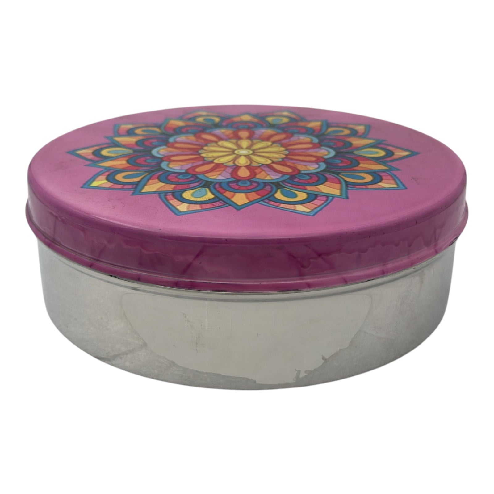 Stainless Steel Chapati Roti Dabba Box with Mandala Printed Lid