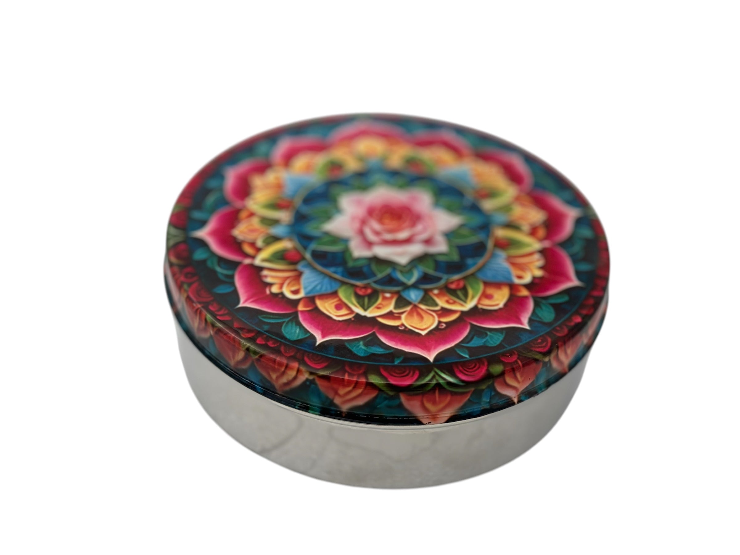 Stainless Steel Chapati Roti Dabba Box with Mandala Printed Lid