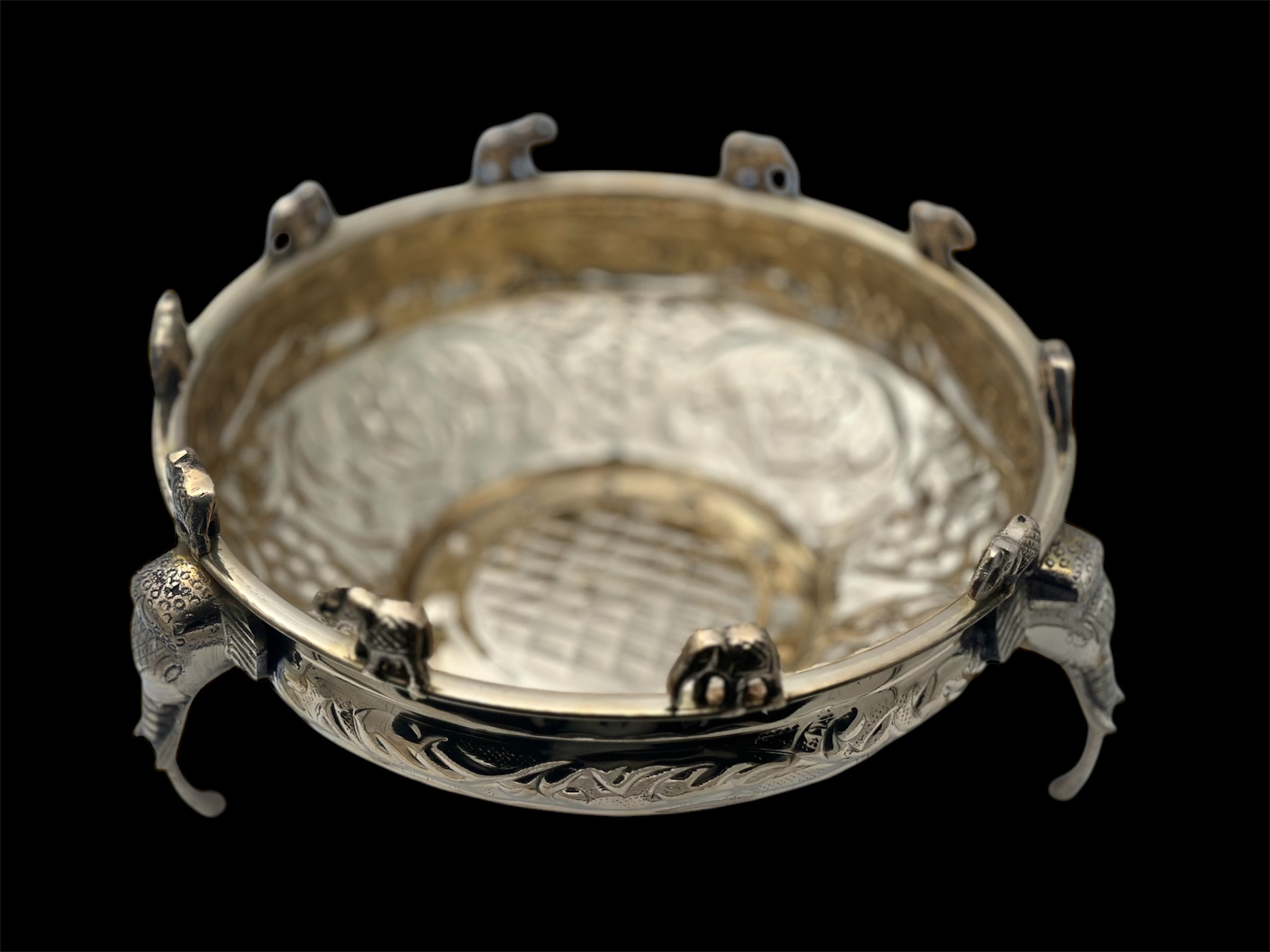 Brass Decorative Urli for Home Decoration | Embossed Urli | Elephant Brass Highly Polished Urli | Best for Diwali, Pooja, Mandir, Festive Decoration