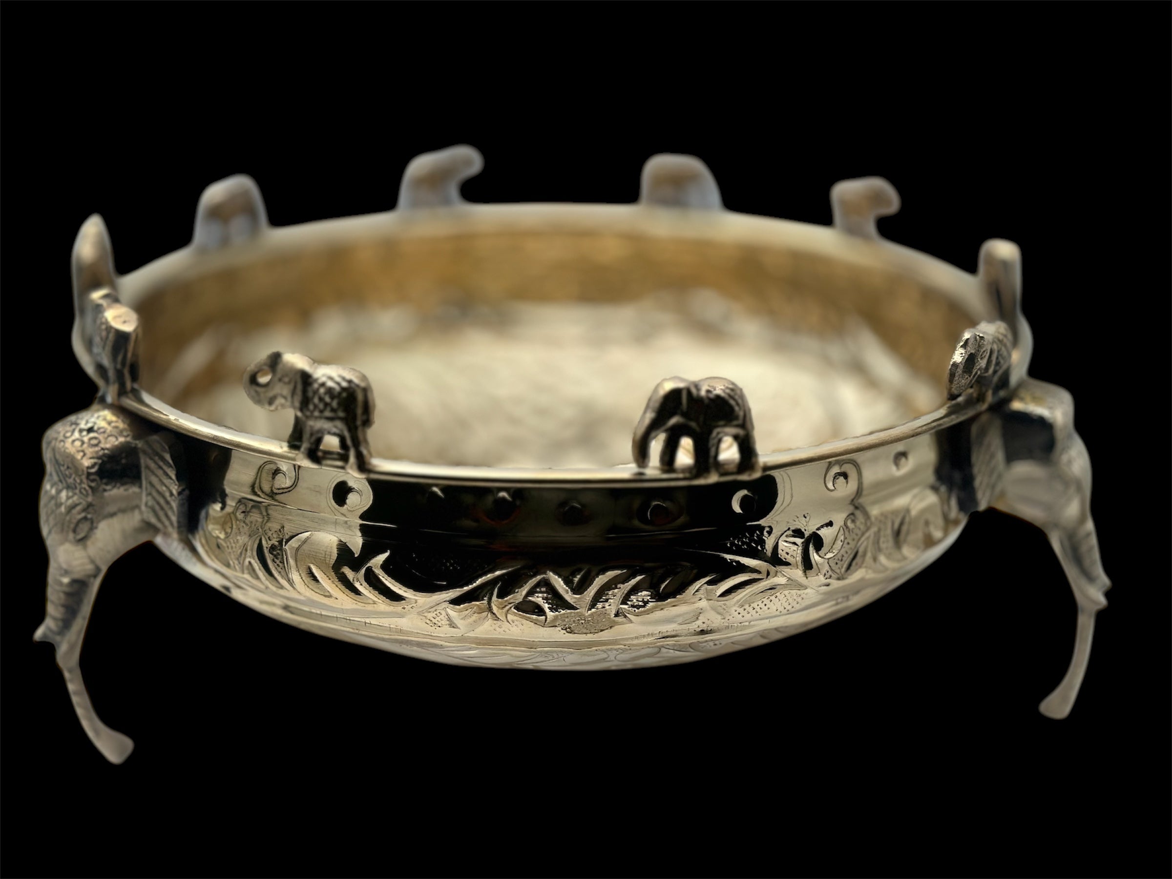 Brass Decorative Urli for Home Decoration | Embossed Urli | Elephant Brass Highly Polished Urli | Best for Diwali, Pooja, Mandir, Festive Decoration