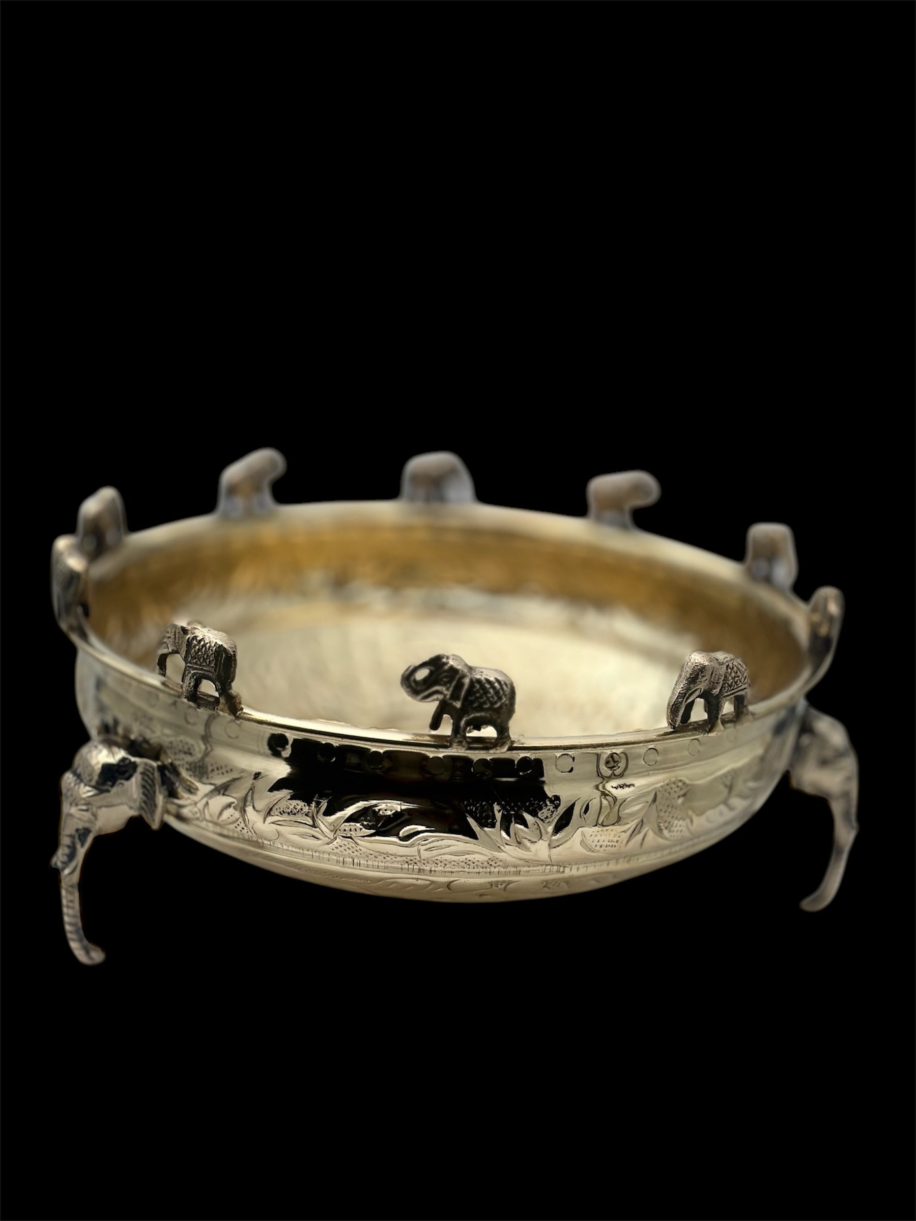 Brass Decorative Urli for Home Decoration | Embossed Urli | Elephant Brass Highly Polished Urli | Best for Diwali, Pooja, Mandir, Festive Decoration