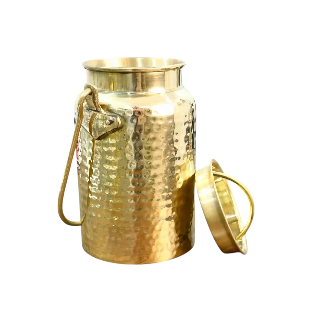 Brass Hammered Milk Pot/Milk Barni/Milk Can ,Oil Can with Lid & Handle, Hammered Design,