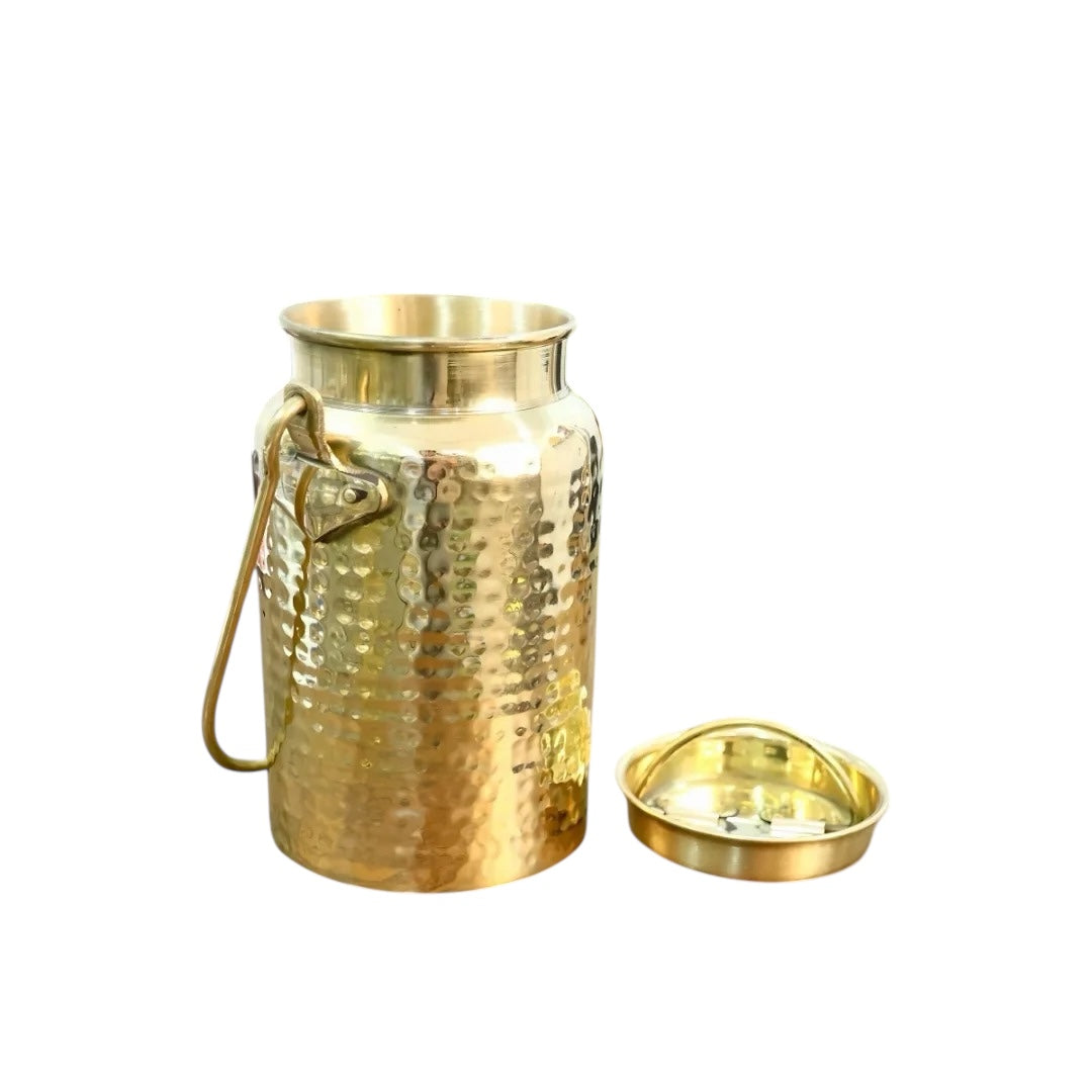 Brass Hammered Milk Pot/Milk Barni/Milk Can ,Oil Can with Lid & Handle, Hammered Design,