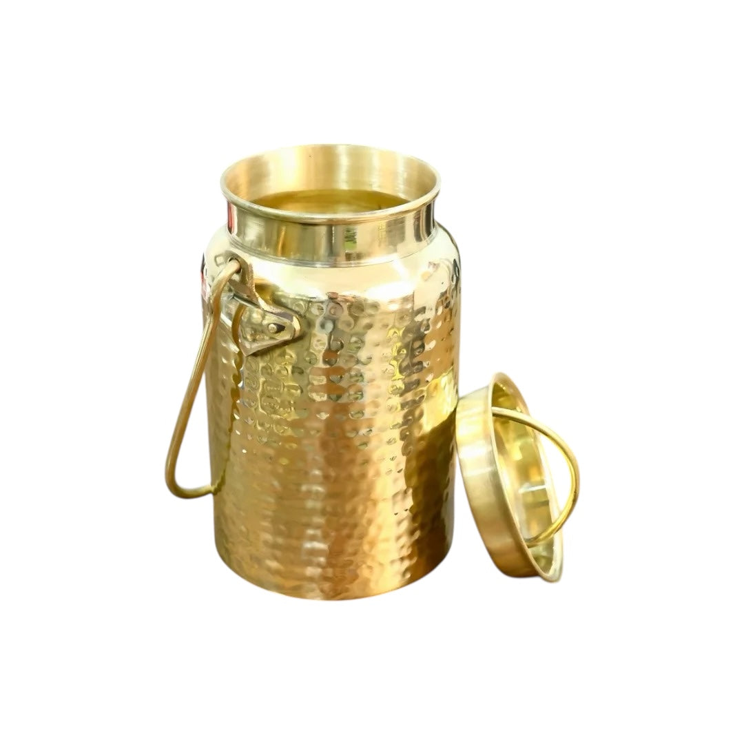 Brass Hammered Milk Pot/Milk Barni/Milk Can ,Oil Can with Lid & Handle, Hammered Design,