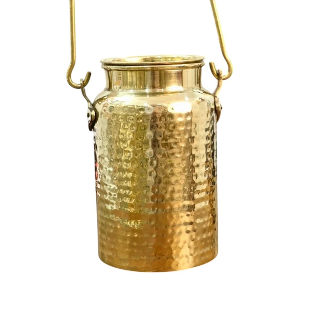 Brass Hammered Milk Pot/Milk Barni/Milk Can ,Oil Can with Lid & Handle, Hammered Design,