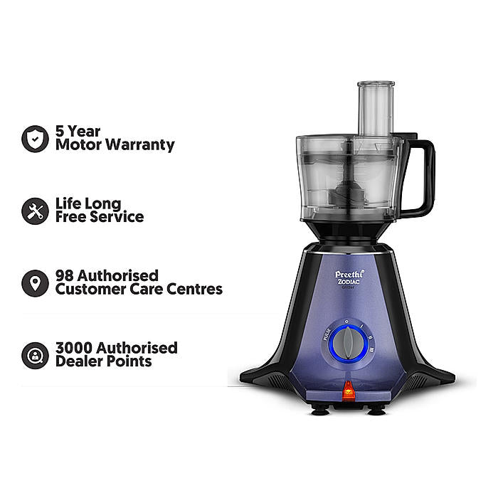 Preethi Zodiac Glitter MG 264, 750 Watts, 5 Jars including Masterchef Jar, Super Extractor, 5 Yr Motor Warranty & Lifelong Free service, Lavender/Black