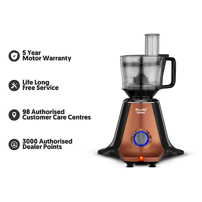 Preethi Zodiac Stardust MG 265, 750 Watts, 5 Jars including Masterchef Jar, Super Extractor, 5 Yr Motor Warranty & Lifelong Free service, Copper/Black