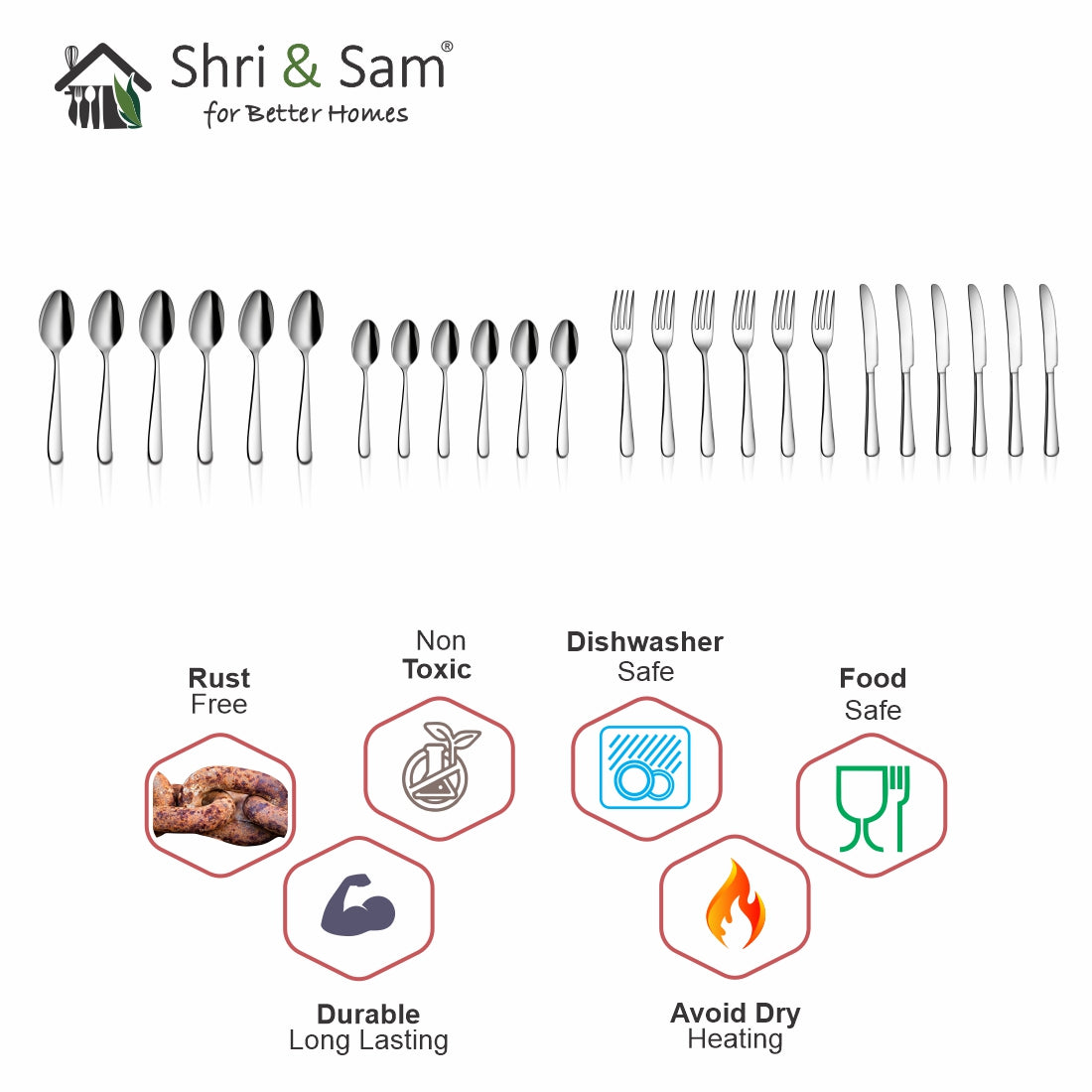 Stainless Steel 24 PCS Cutlery Set (6 Pcs Tea Spoon, 6 Pcs Dessert Spoon, 6 Pcs Dessert Fork and 6 Pcs Dessert Soup Spoon) with Leather Box Monika