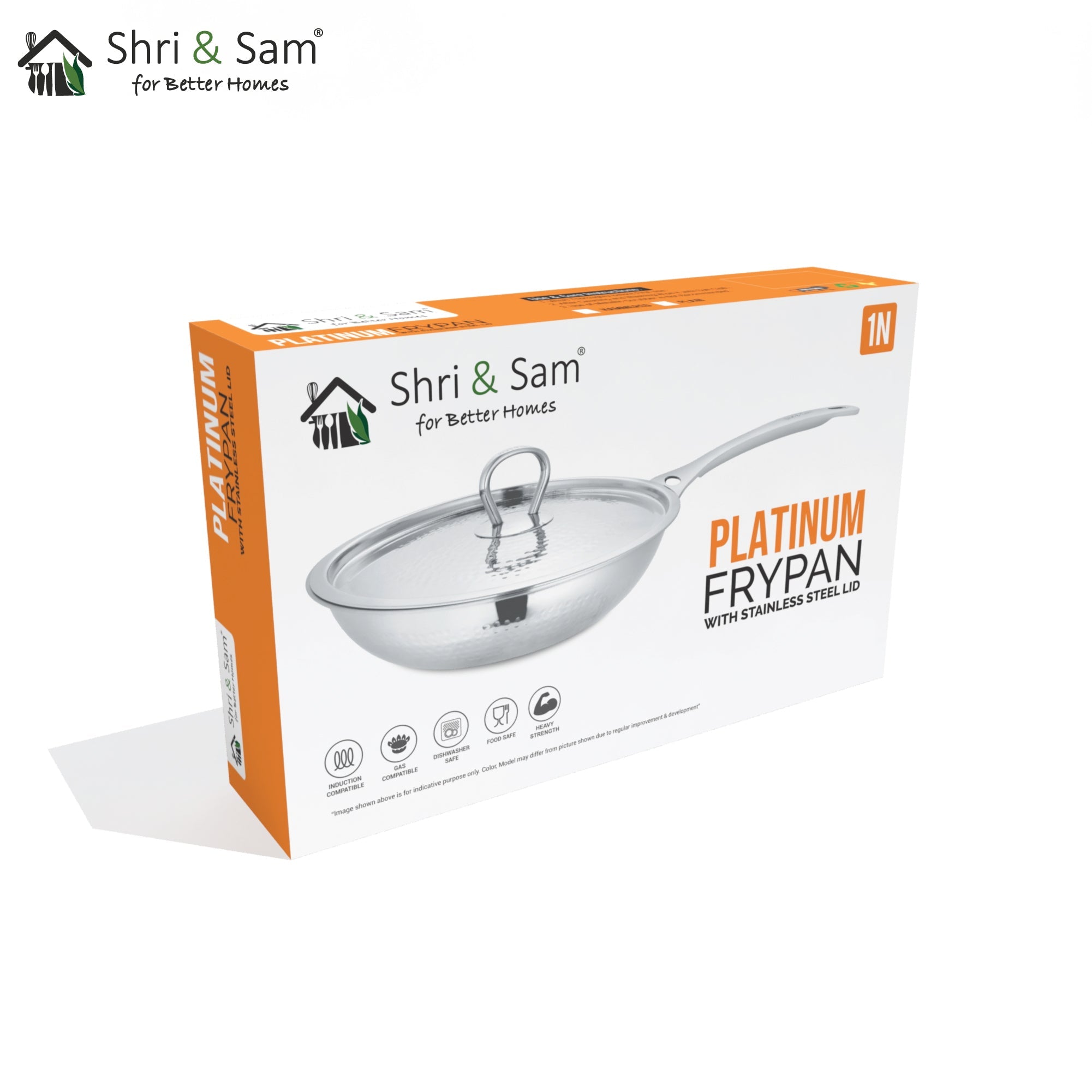 Stainless Steel Heavy Weight Hammered Fry Pan with SS Lid - Platinum