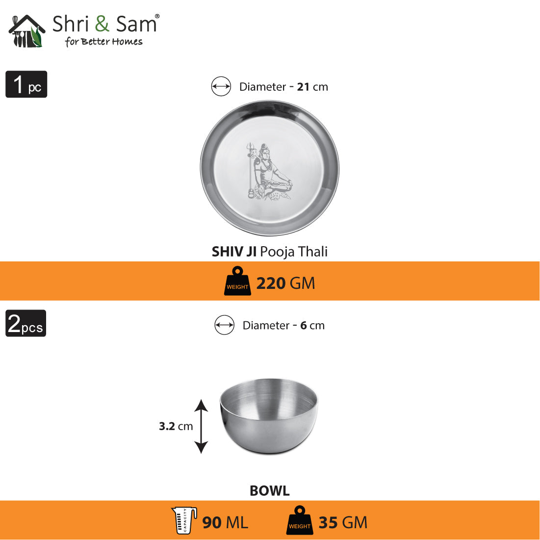 Stainless Steel Pooja Thali Set Shiv
