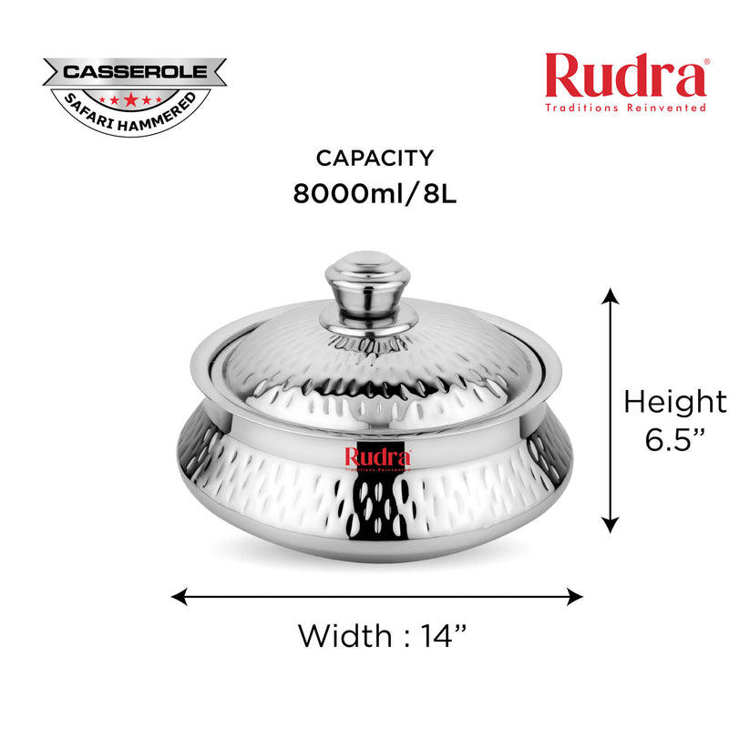 RUDRA Safari Hammered Double Walled Stainless Steel Casserole, | PU Insulated | Hot &Cold | Hygiene | Odourless|Easy to Carry