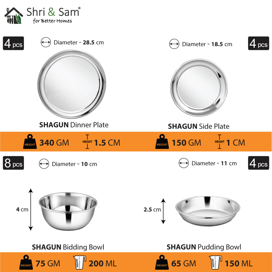 Stainless Steel 65 PCS Dinner Set (4 People) Shagun