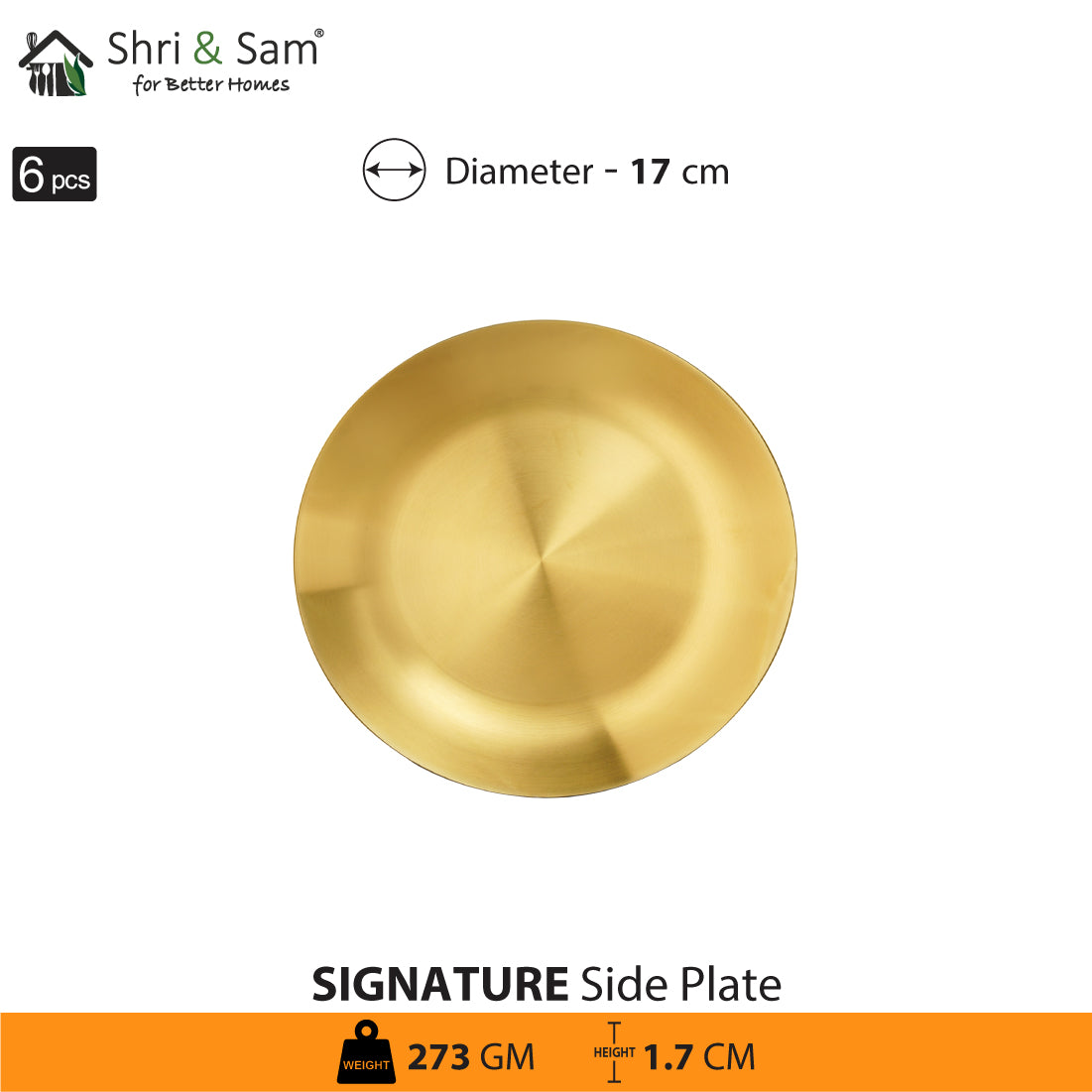 Stainless Steel 6 PCS Side Plate with Gold PVD Coating Signature - Matt