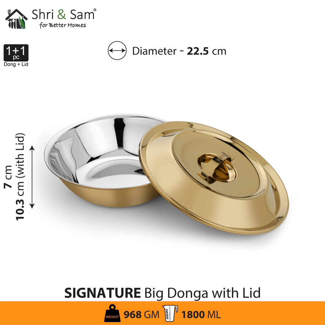 Stainless Steel Big Donga with Gold PVD Coating Signature - Shiny